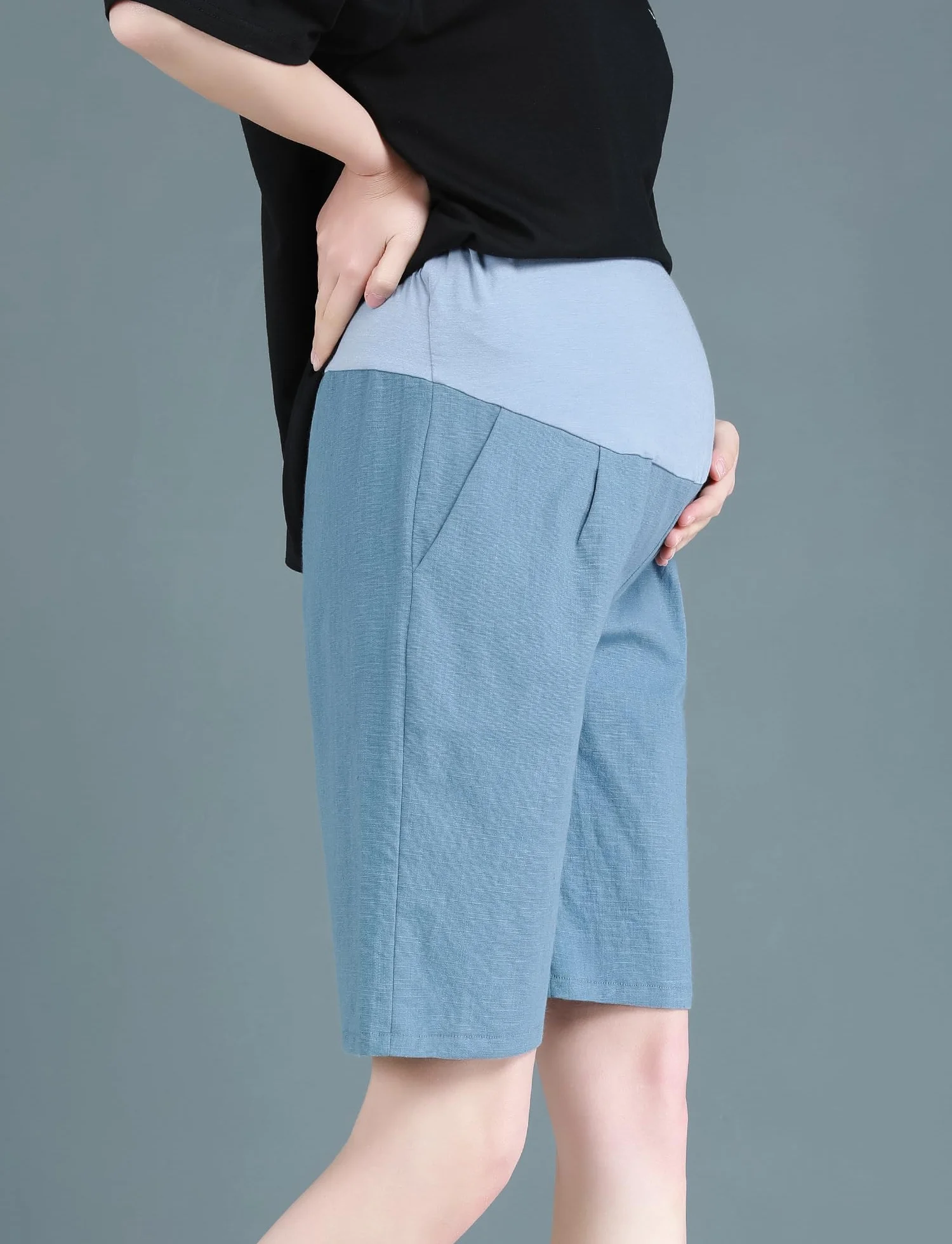 Short de grossesse taille haute avec poches femme FEOYA décontracté pyjama enceinte M-5XL