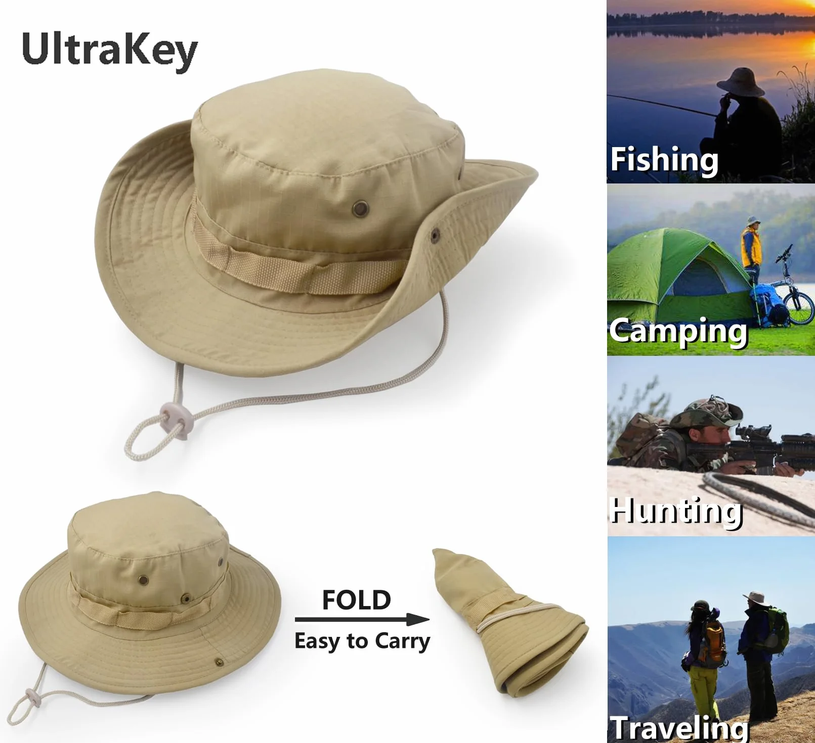 Chapeau de Soleil à Large Bord Extérieur Style d'armée de Combat Classique Jungle pour Pêche, Chasse, Camping