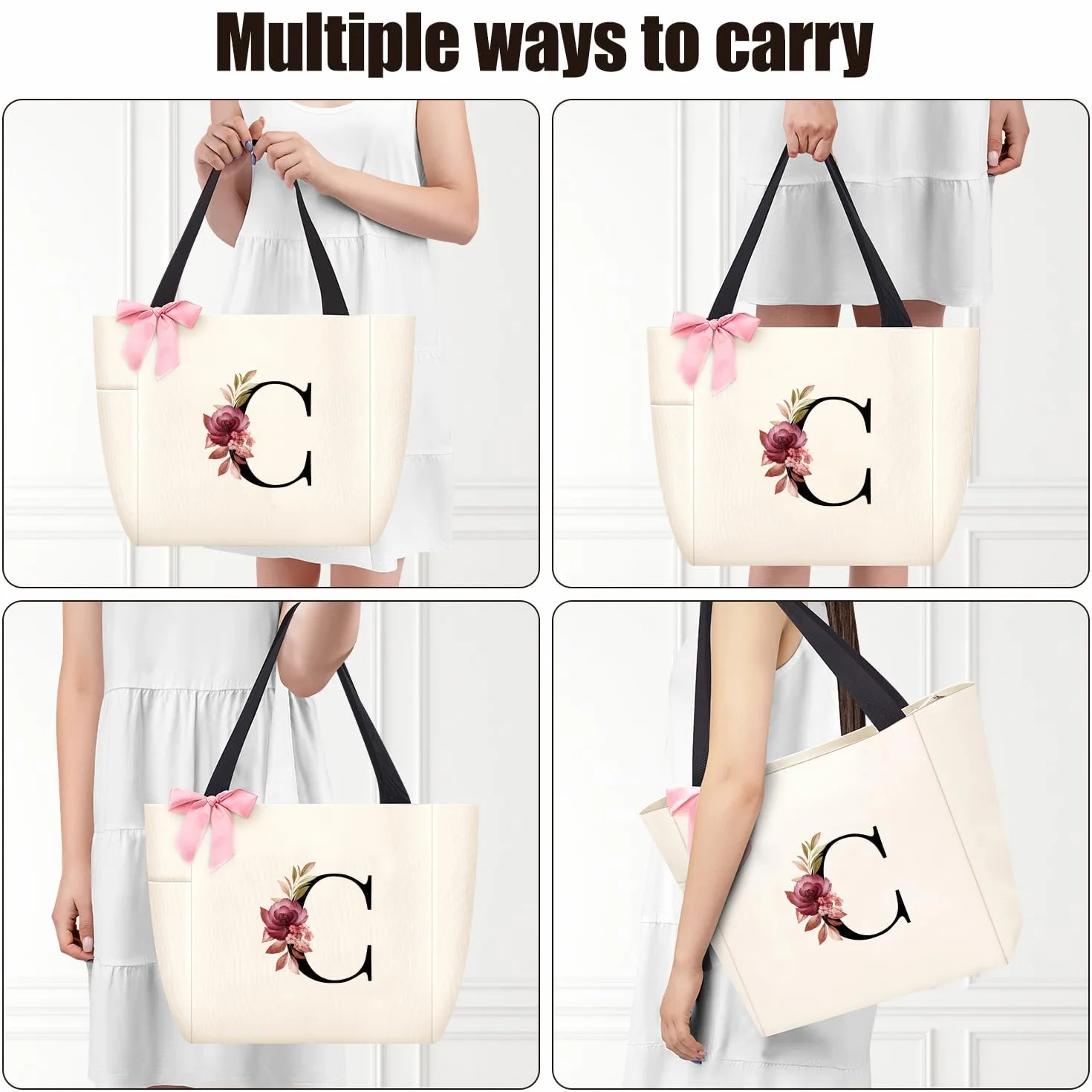Sac Cabas Personnalisé Vavabox avec Initiale A-Z Imperméable pour Femmes