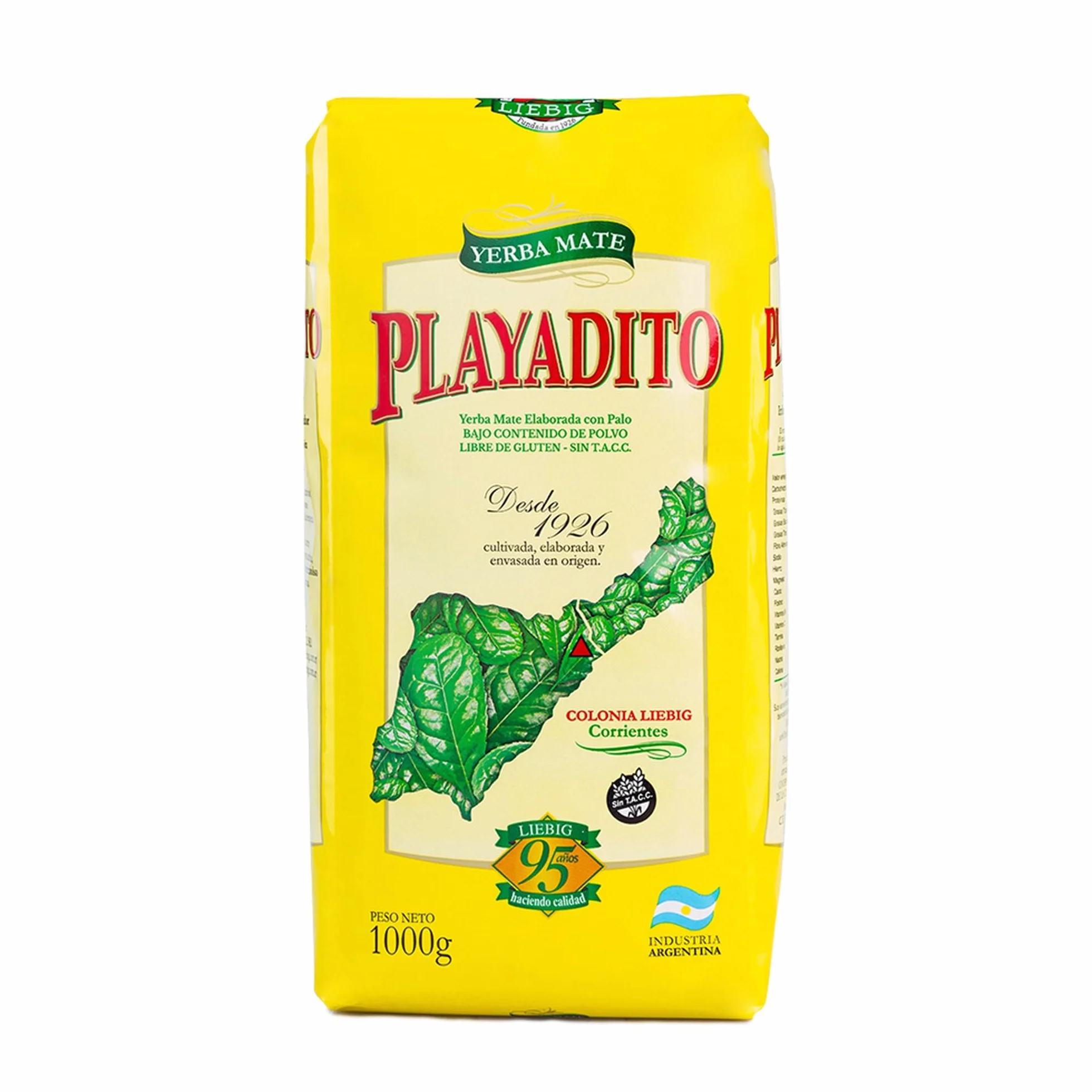 Playadito Yerba Maté 1 kg – Pack de 3, Maté argentin en vrac avec tiges (con palos), boisson énergisante naturelle, préparation chaude ou froide