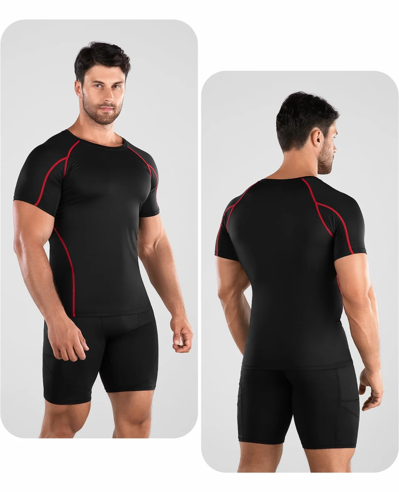 Niksa Tee Shirt Compression Homme Maillot Running Manches Courtes 2 Pièces