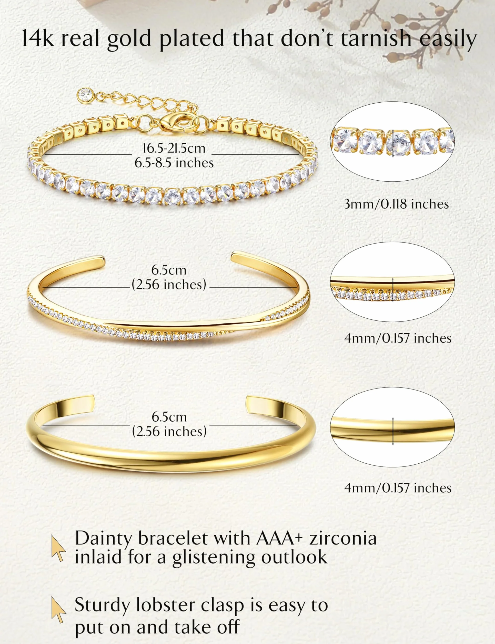 Bracelet Jonc Femme Acier Inoxydable Plaqué Or 14 Carats Argent