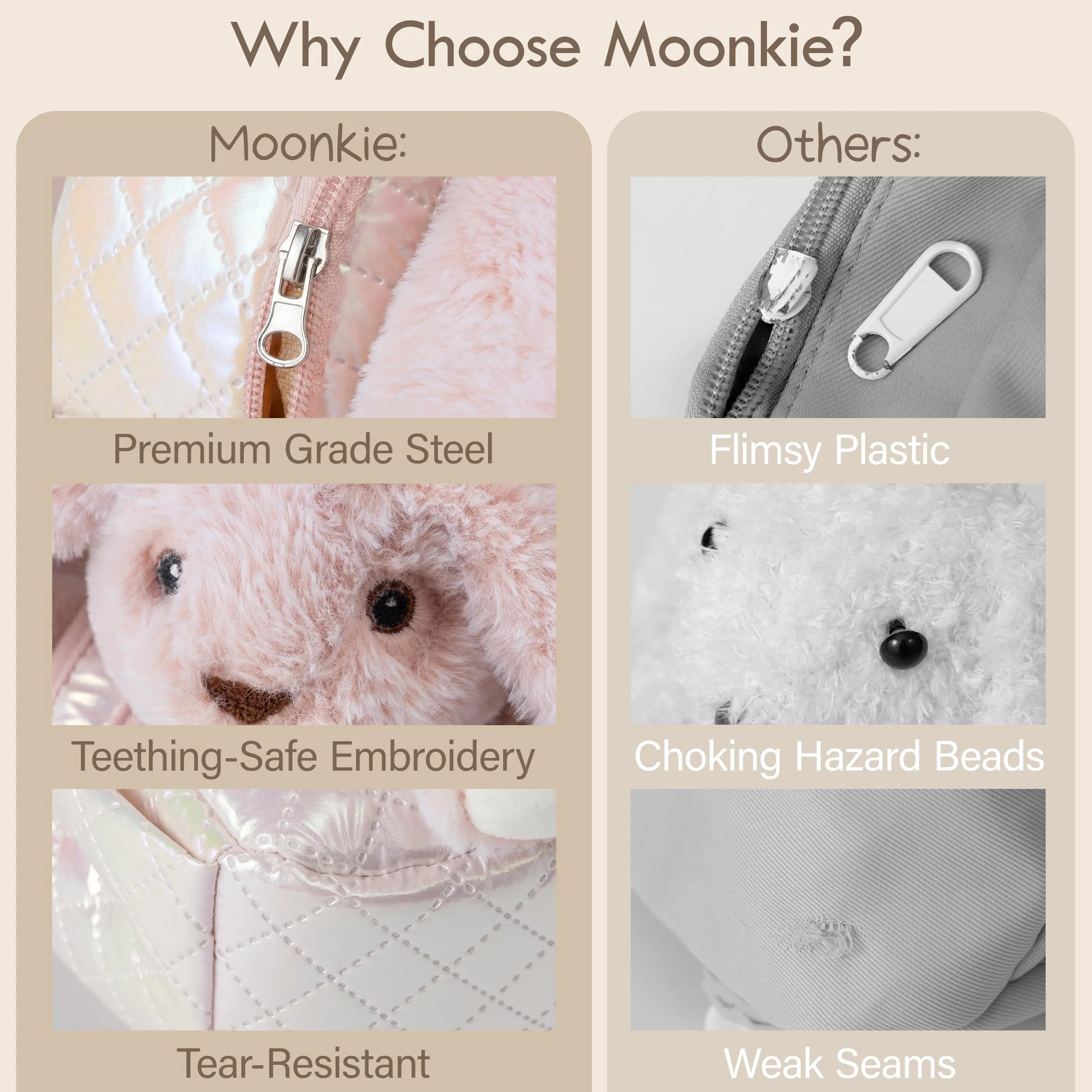 Moonkie Hug & Go Sac à Dos Enfant Cartable Maternelle avec Jouet Amovible pour Filles 1-3 Ans