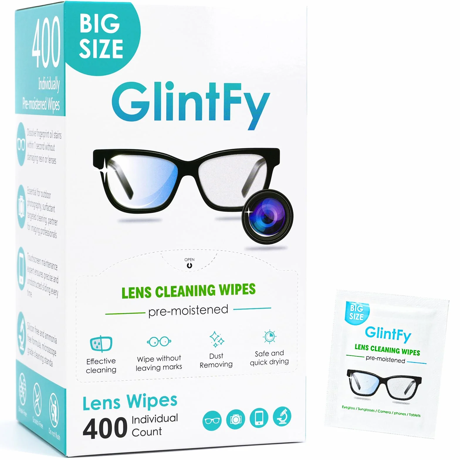 Lot de 400 lingettes nettoyantes pour lunettes, emballées indépendamment, sûres, sans rayures, adaptées pour lunettes, lunettes de soleil, objectifs d'appareil photo, lunettes, téléphones