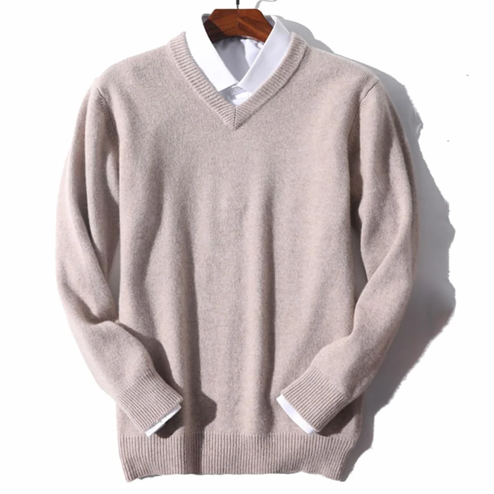 Pull en Cachemire Hommes Col en V Chandails Chaud Classique