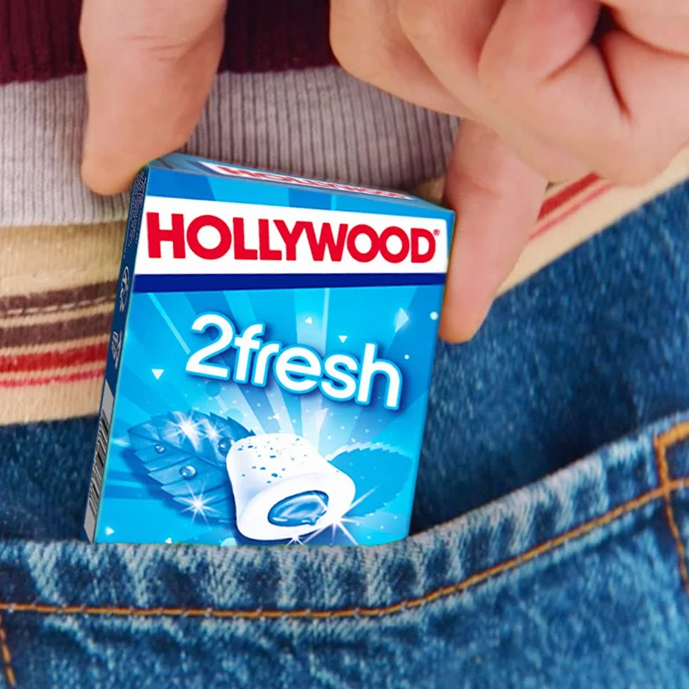 Hollywood Chewing Gum 2 Fresh Parfum Menthe Forte Sans Sucres Lot de 16 paquets 22 g