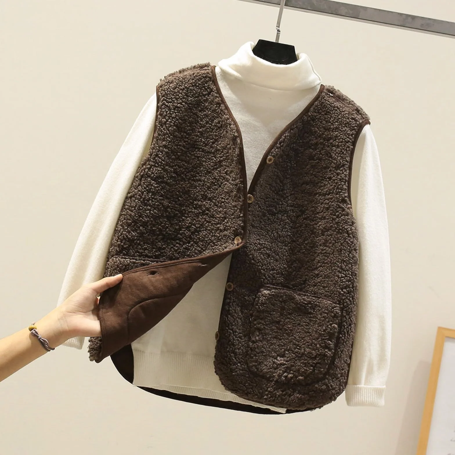 Femme Gilet Polaire Matelassé Classique Automne Hiver Chaud Veste à Bouton avec Poches Couleur Unie Léger Grandes Tailles