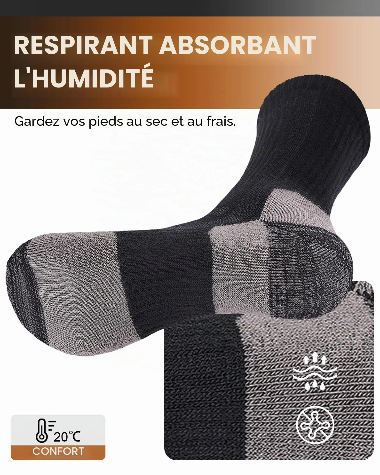 SockWaddles Chaussettes Randonnée Homme Femme Laine Mérinos Respirantes Amortissantes Trekking Course 3 Paires
