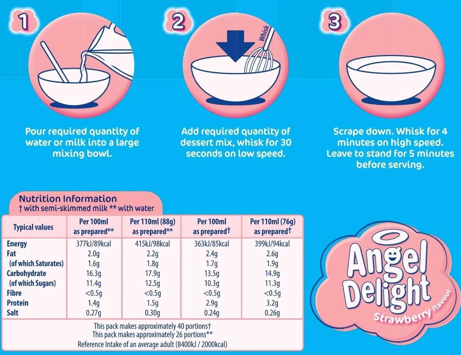 Angel Delight - Poudre pour dessert goût fraise - lot de 6 sachets de 59 g