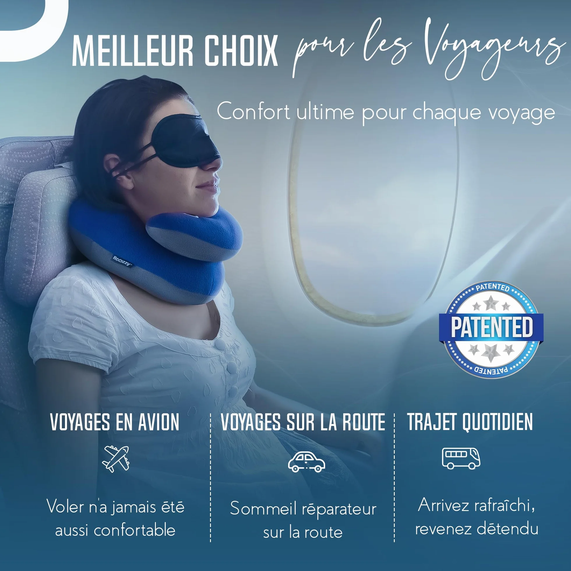 BCOZZY Oreiller Cervical Voyage Double Soutien Tête Cou Menton Lavable Taille Large Bleu Marine
