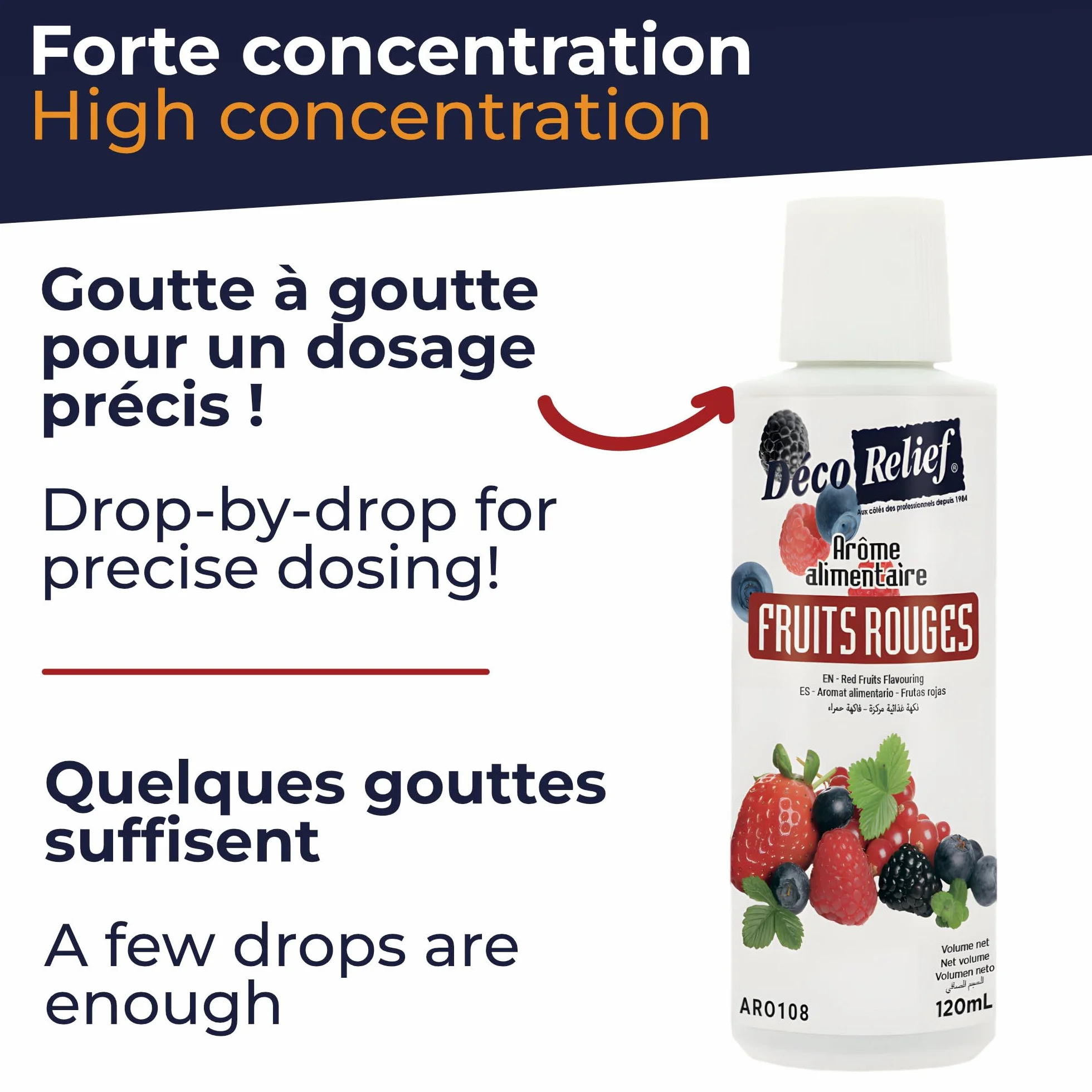 Déco Relief - Arôme Liquide Goût Fruits Rouges 120 ml - Arôme Alimentaire Pâtisserie & Yaourtière - Pour Gâteaux, Pâtisseries, Yaourts - Arôme Concentré - ARO108