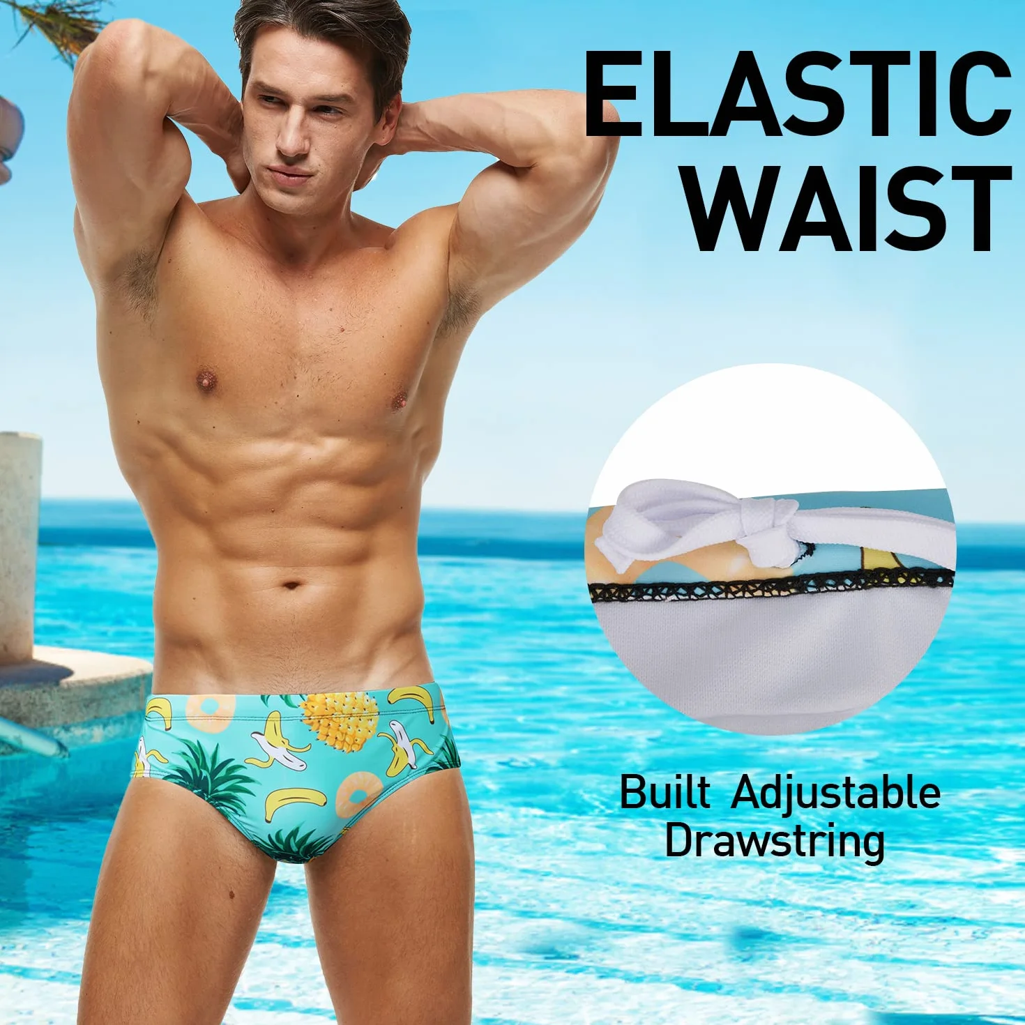 Arcweg Maillot de Bain Homme Slip Doublure Rembourré Amovible Cordon de Serrage