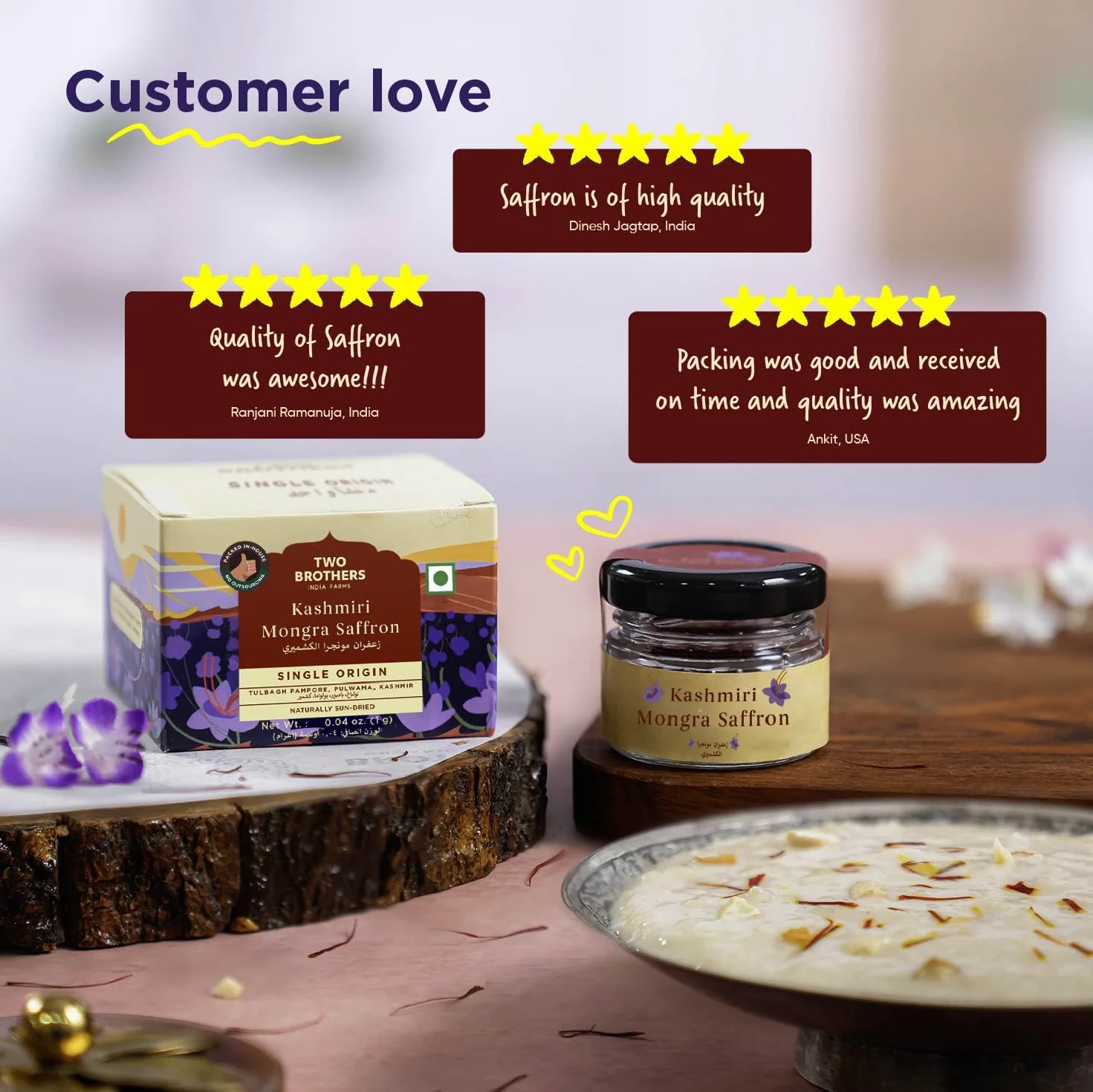 TWO BROTHERS ORGANIC FARMS Safran Kashmiri Mongra (1 g) | Premium, récolté à la main et séché au soleil | Arôme riche, stimule l'immunité, aide à la digestion et améliore la santé de la peau
