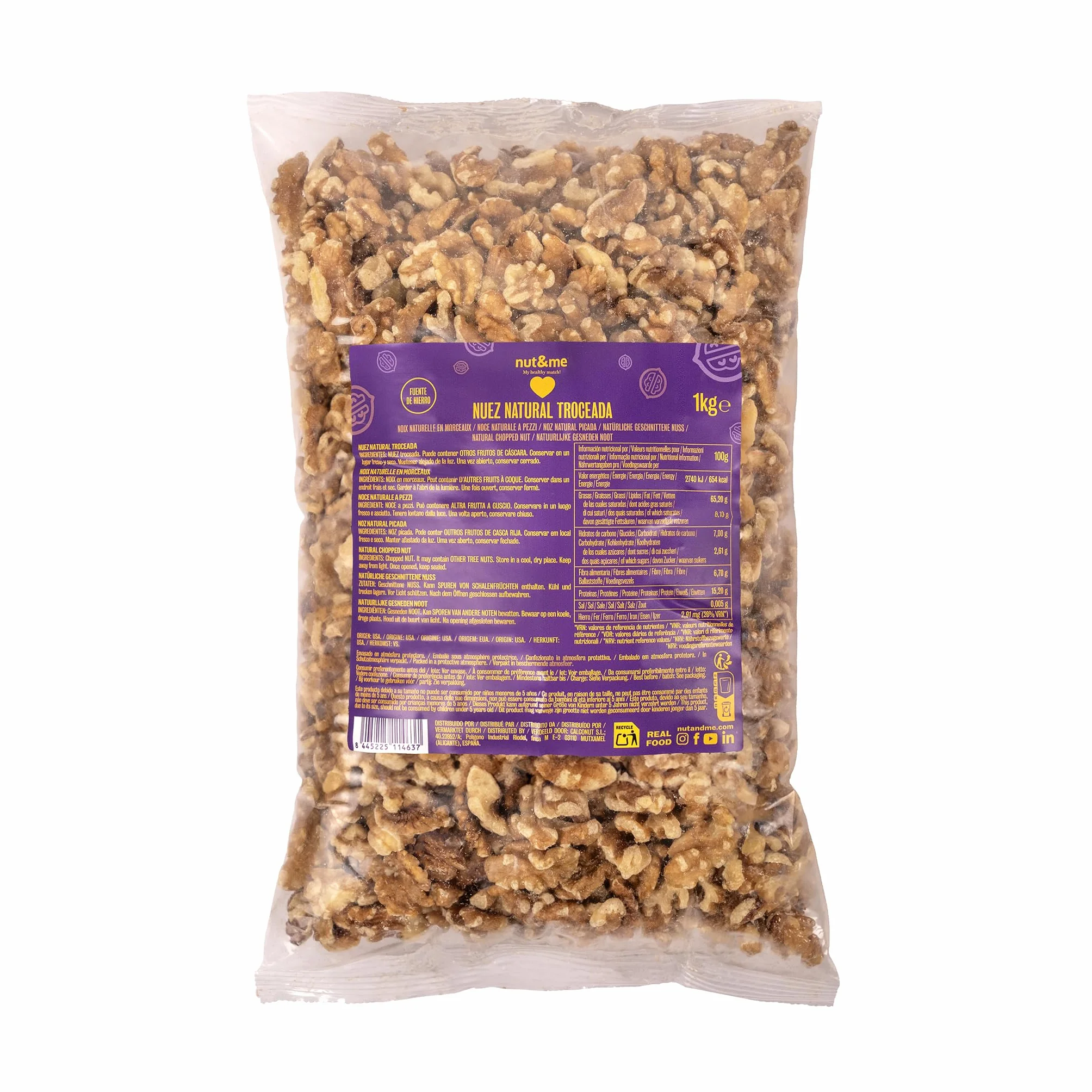 Cerneaux de noix naturelle décortiquée 1 kg nut&me | Sans additifs ni conservateurs | Sans gluten | Vegan | Fruits secs naturels | Riche en fibres | Source de fer | Lot de 1 kg