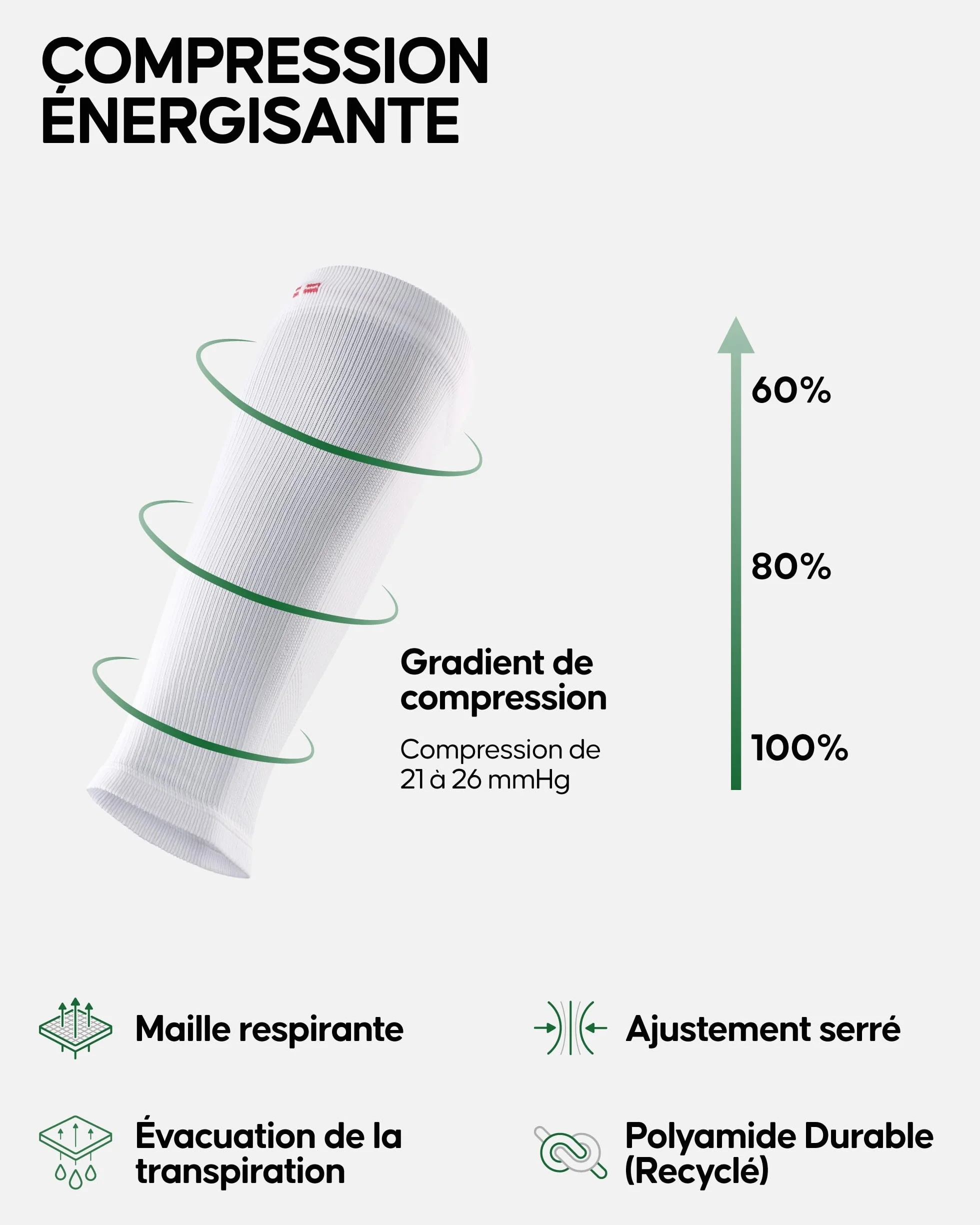 DANISH ENDURANCE Manchon de Compression Mollet 21-26 mmHg Récupération Musculaire Séchage Rapide Homme Femme Lot de 1 ou 3