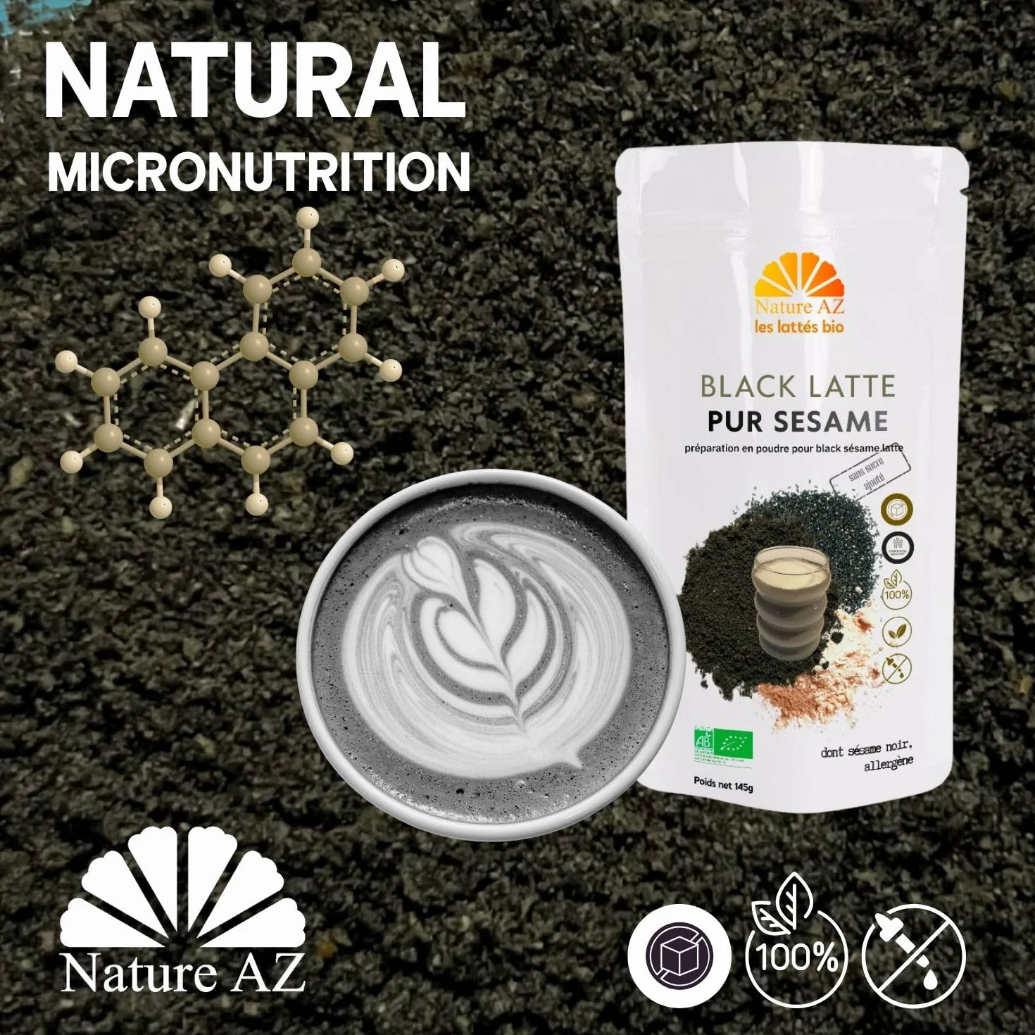 Nature AZ Black Latte Bio Sésame Noir Sans Charbon Actif 145g