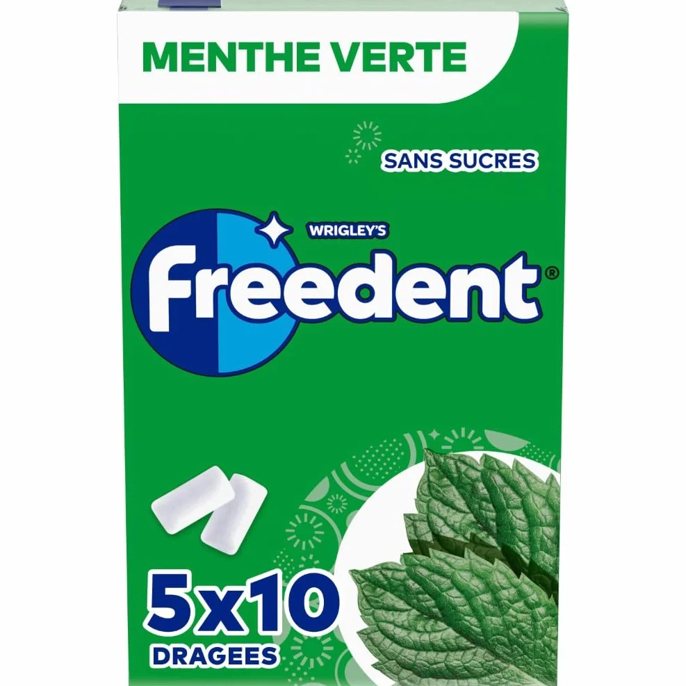 FREEDENT Chewing Gum Sans Sucre Goût Menthe Verte 5 Paquets 70g