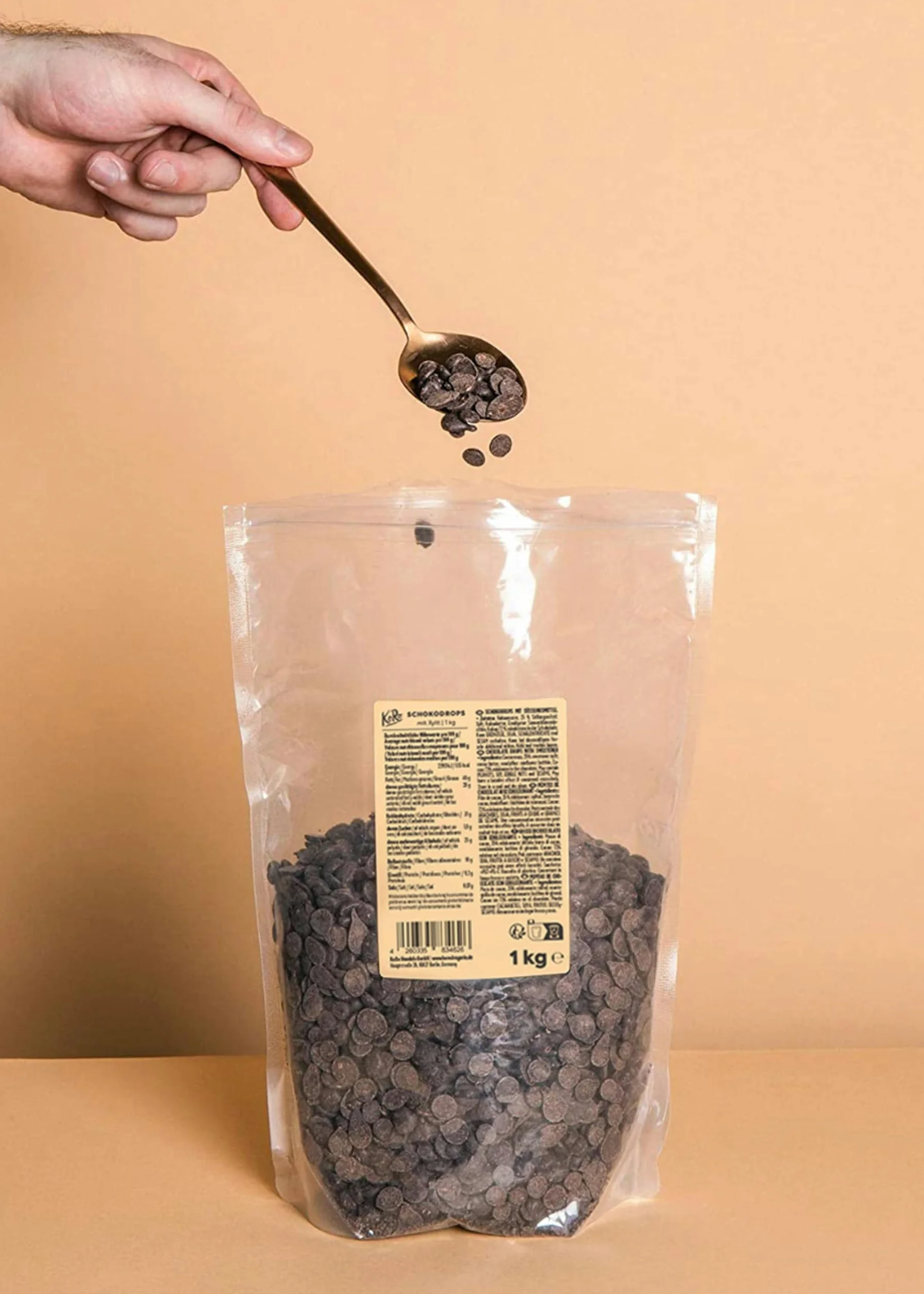 KoRo - Pépites de chocolat noir sans sucre 1 kg - Chocolat de couverture, 72% de cacao