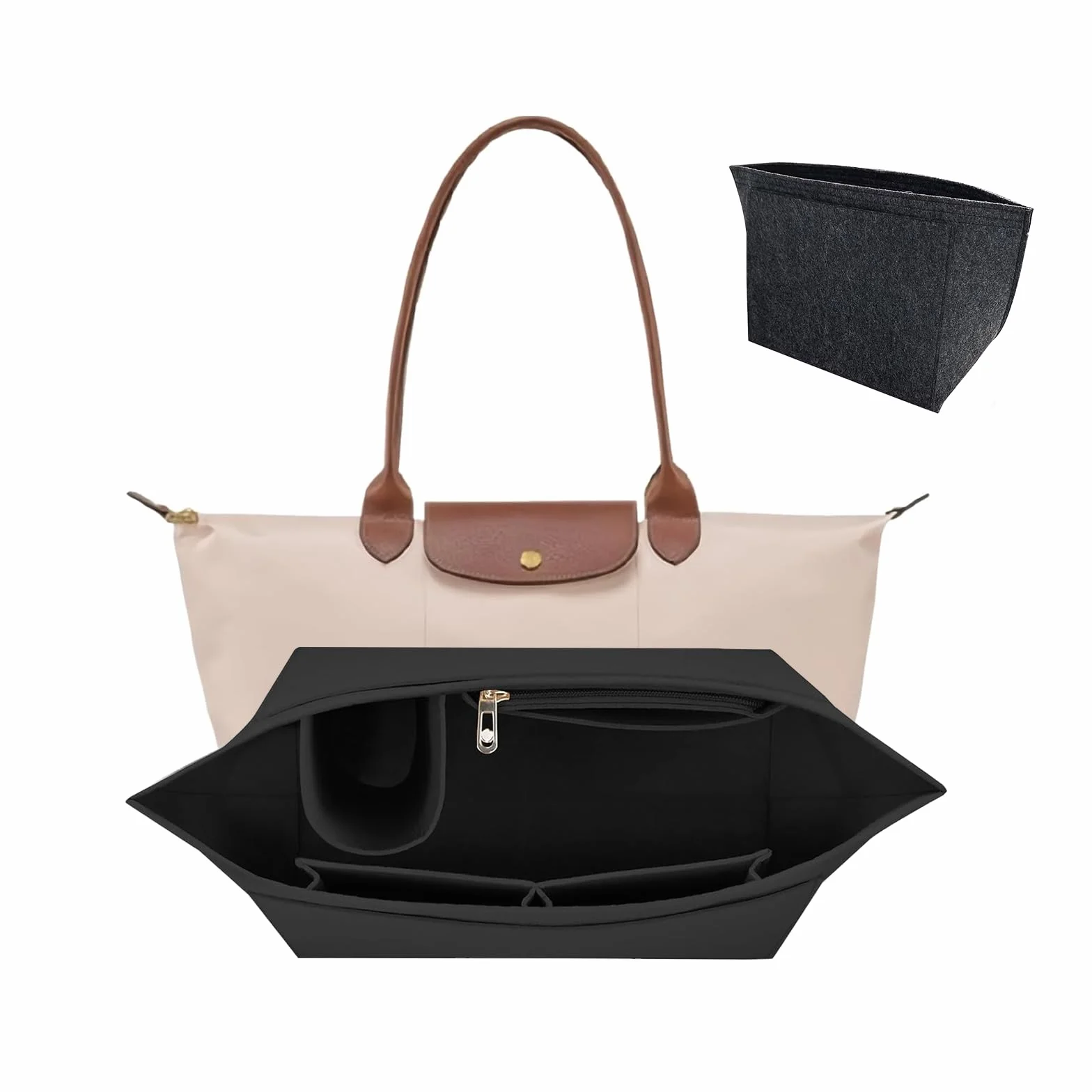 Organisateur de Sac en Felt pour Longchamp Le Pliage Femme, 25x15x19cm, Noir