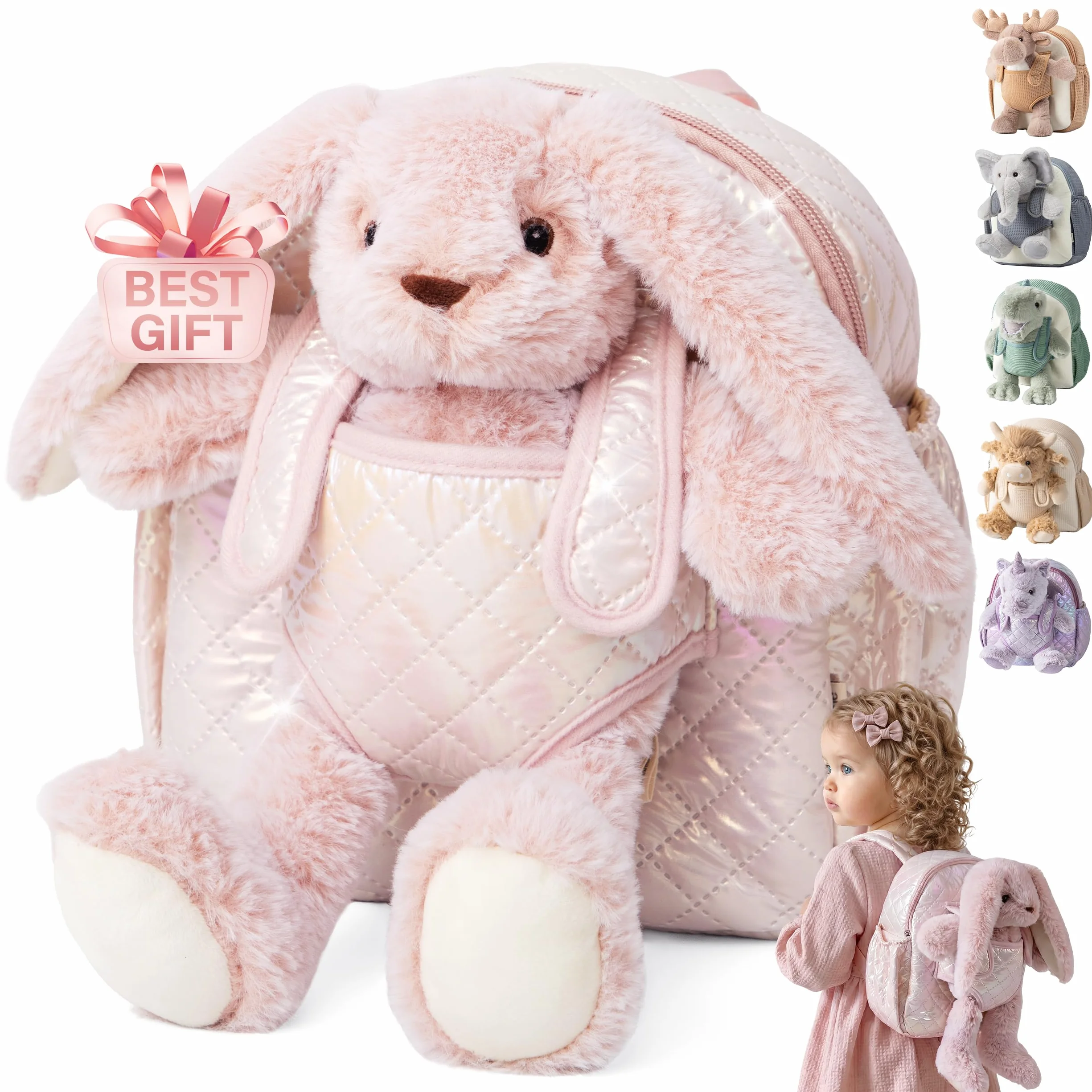 Moonkie Hug & Go Sac à Dos Enfant Cartable Maternelle avec Jouet Amovible pour Filles 1-3 Ans