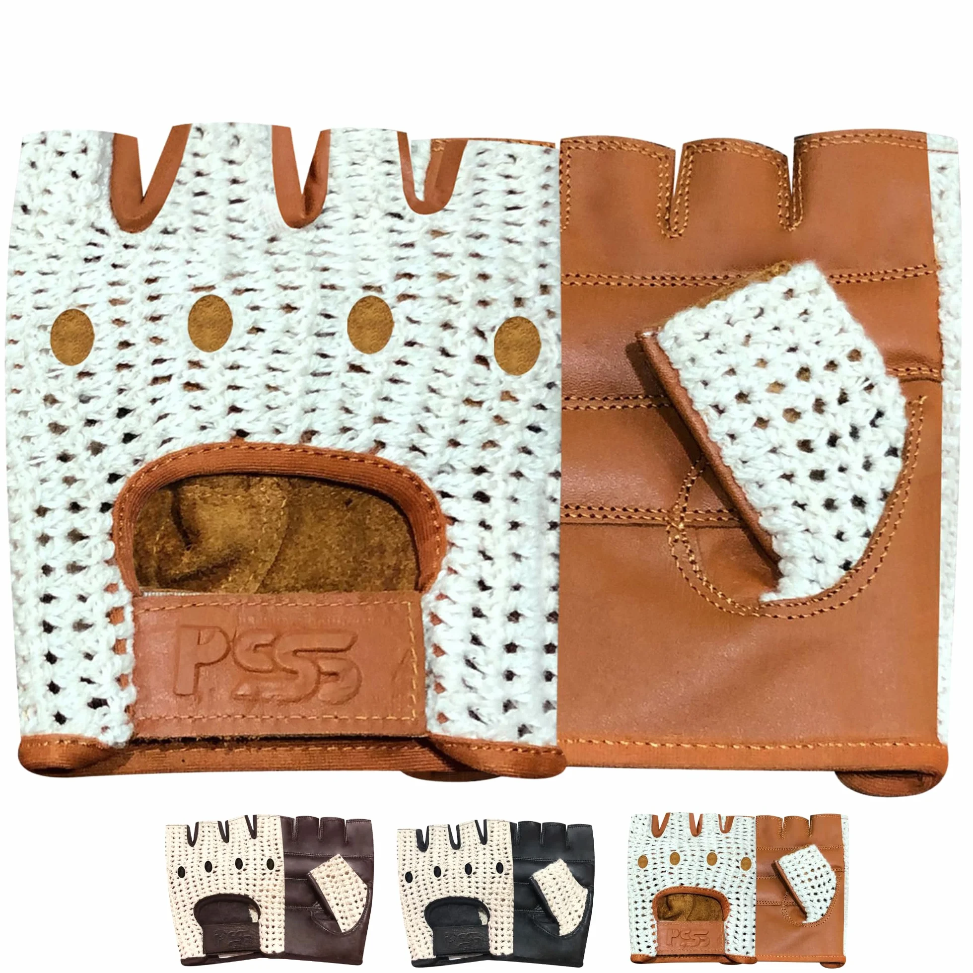 Mitaines Gants sans Doigts Cuir Véritable Vache Conduite Vélo VTT Noir Marron Camel