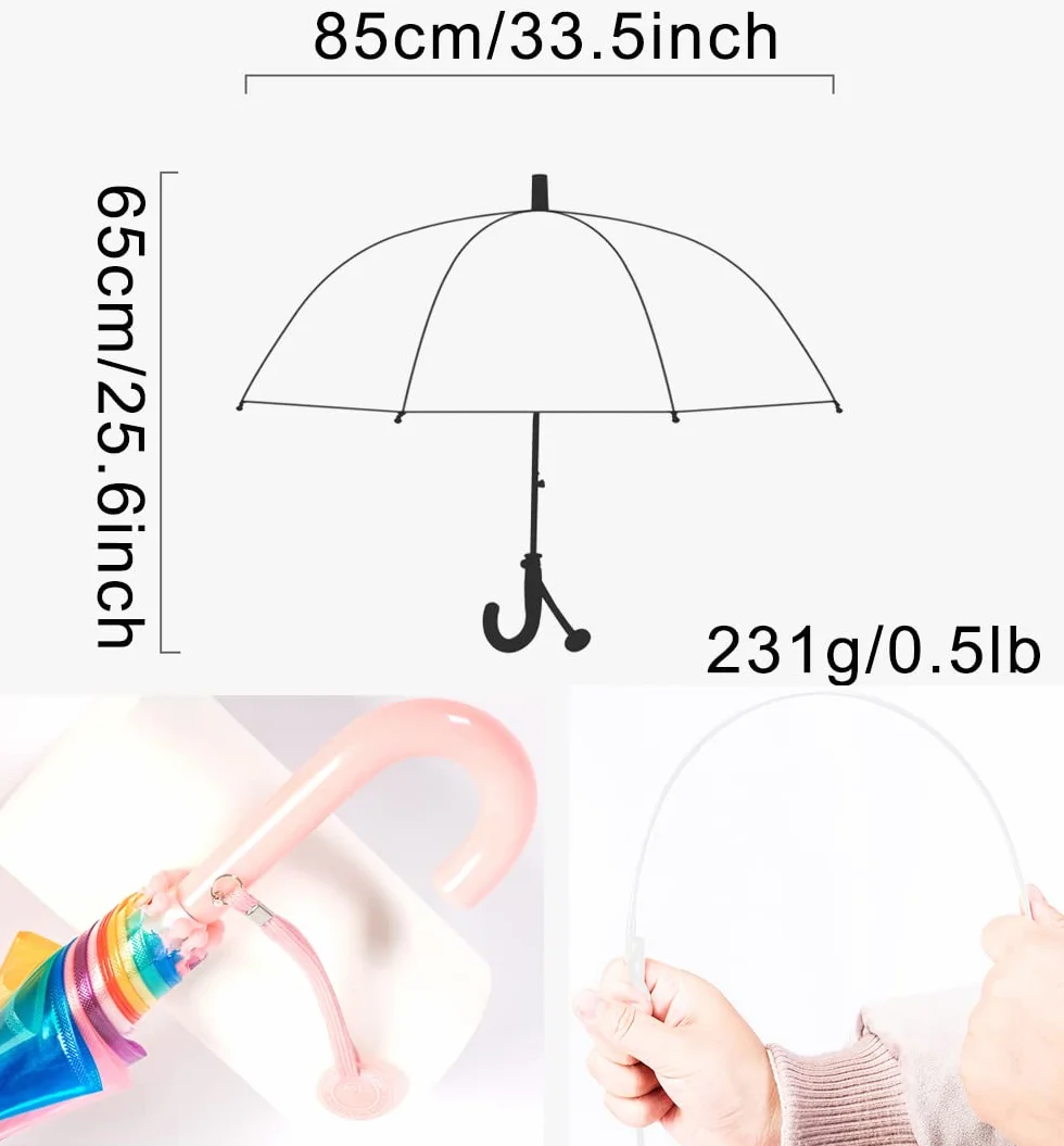 Parapluie transparent à bulles enfants 33 pouces 8 baleines fibre incassable rose