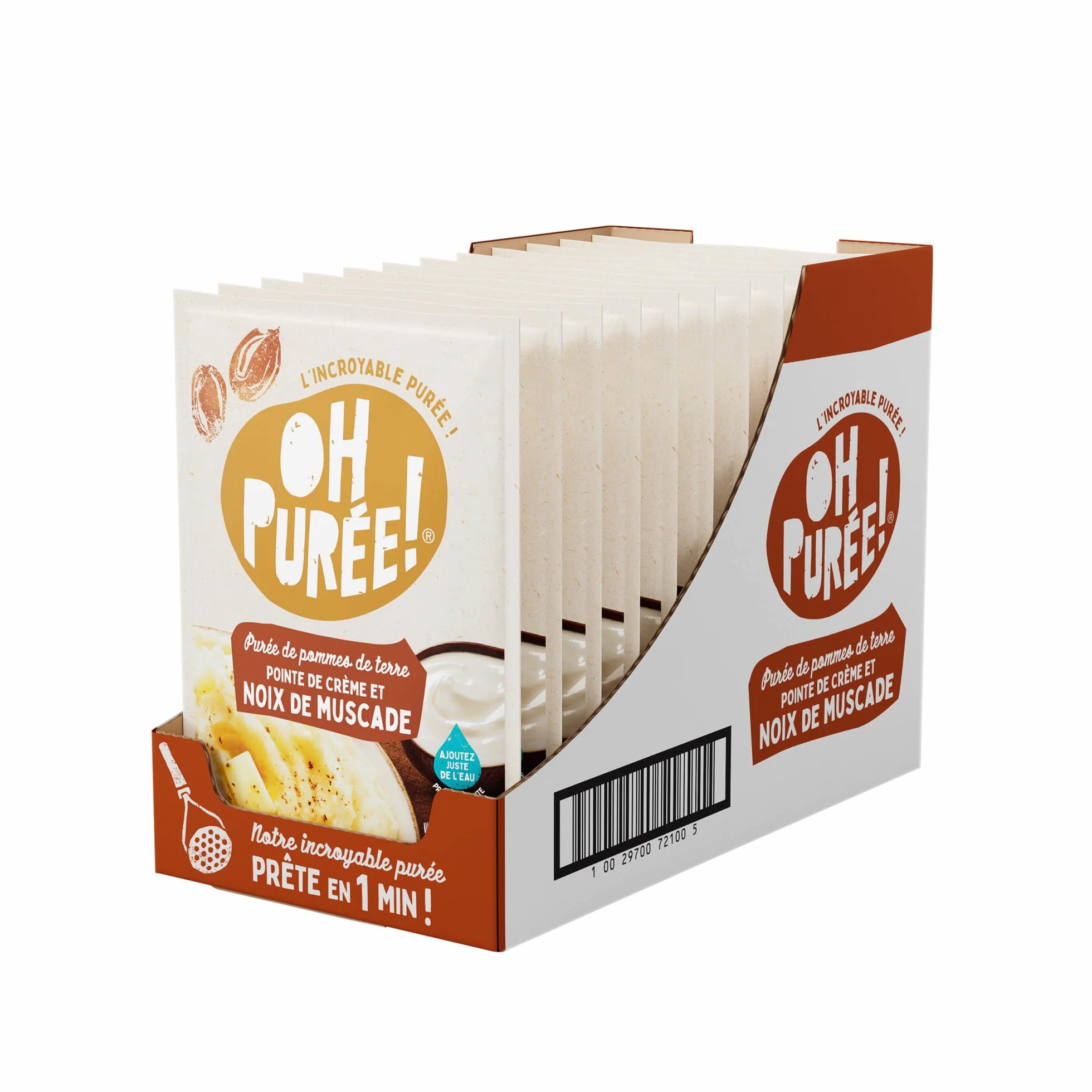 OH PUREE! Carton de 12 sachets de 109g de purée saveur noix de Muscade-Une purée prête en seulement une minute, en ajoutant juste de l'eau