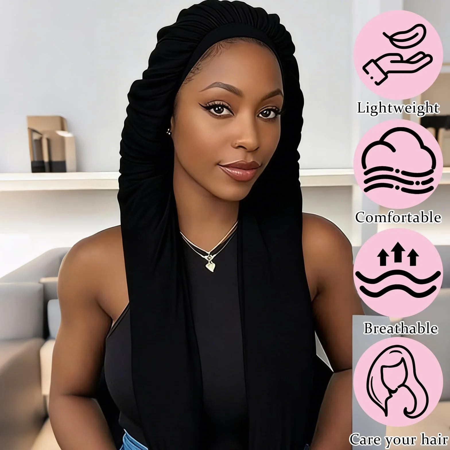 Bonnet de Nuit en Soie pour Femmes Cheveux Longs 2-en-1 Respirant Tresses Bouclés