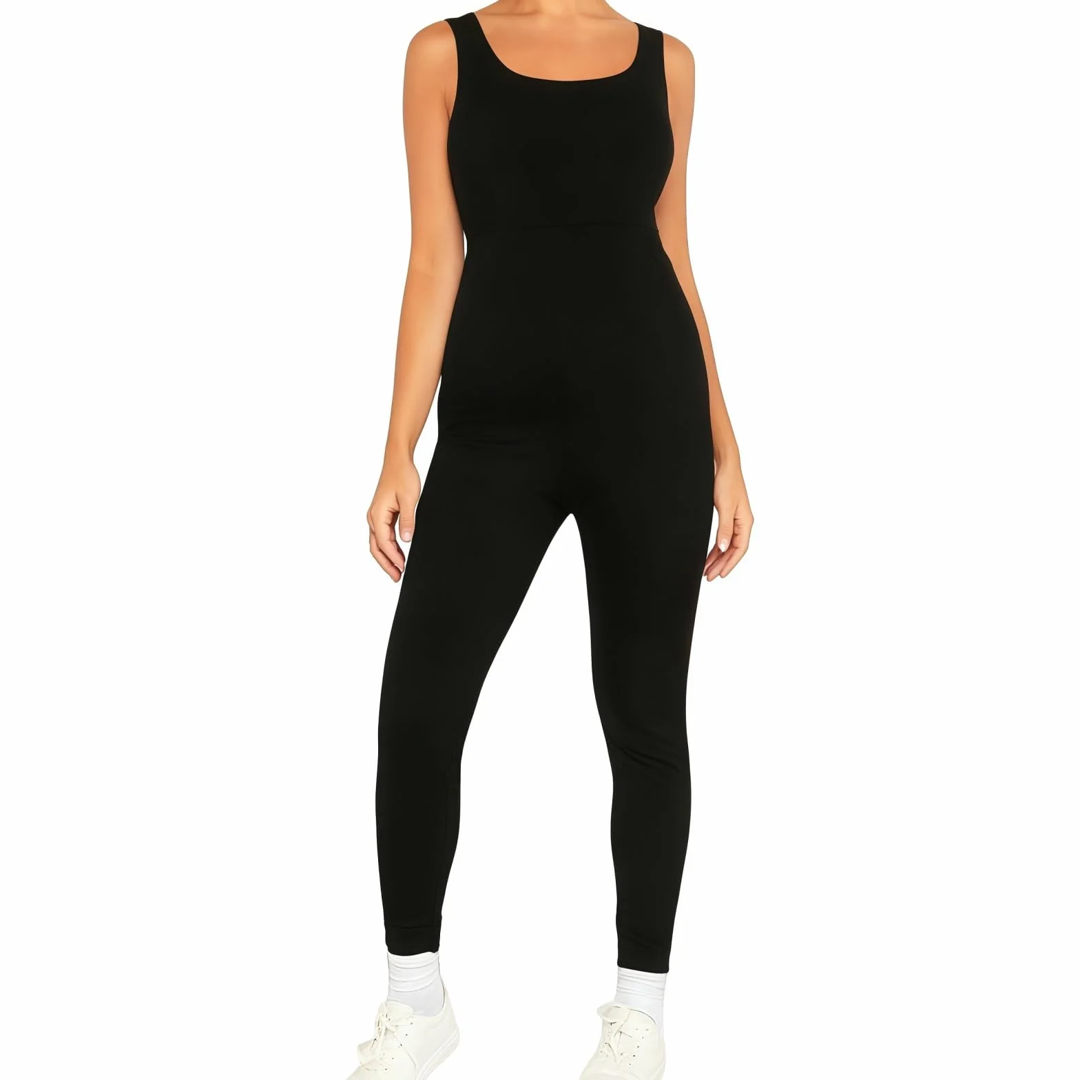 Combinaison de Grossesse sans Manche Noire Yoga Legging Body sans Couture Col U Longueur Totale Combinaison Sport Ajustée