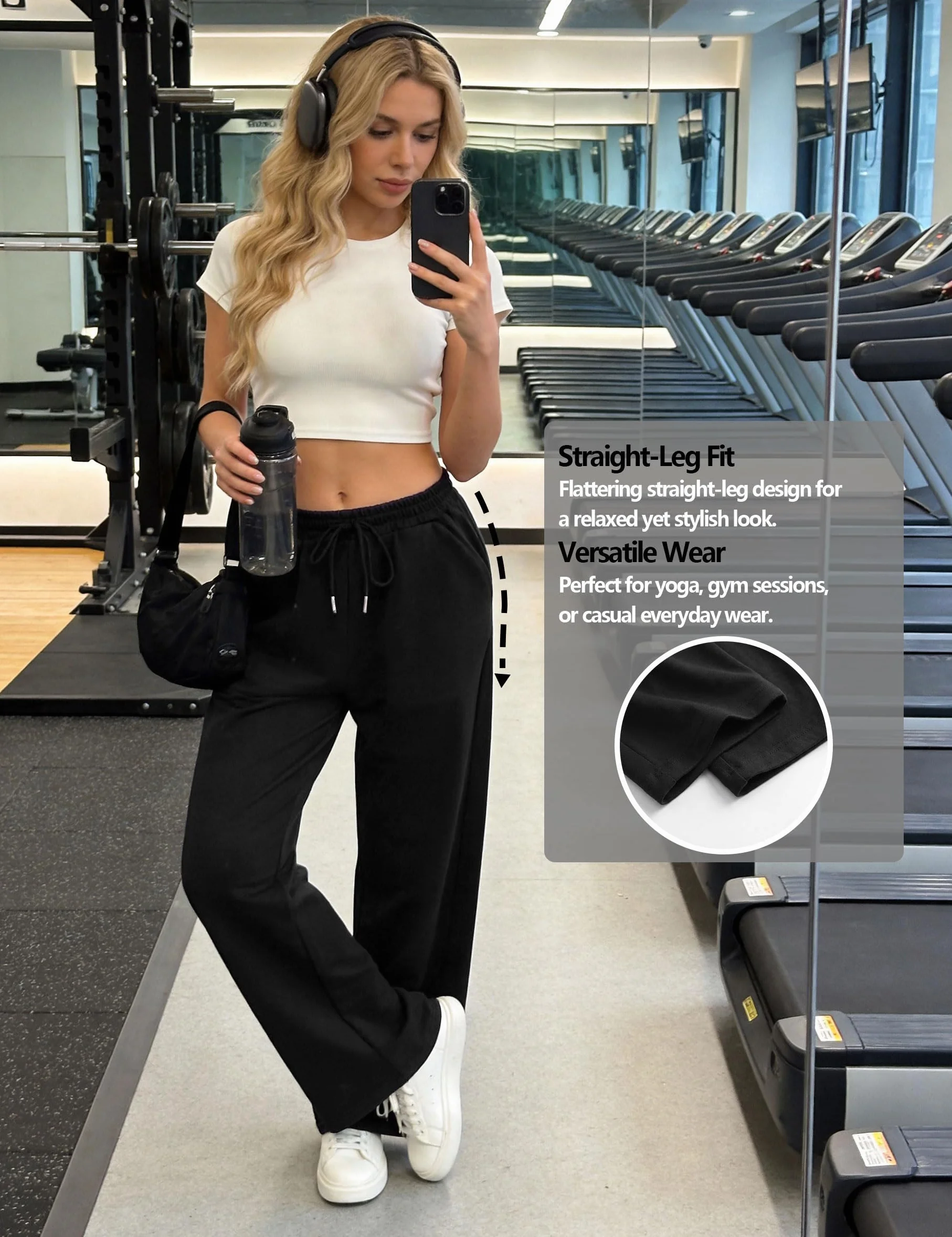 Pantalon de Sport Femme en Coton Coupe Large Taille Élastique pour Running Fitness