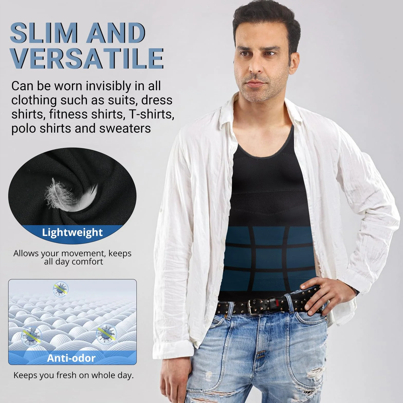 MEETYOO Débardeur Compression Homme Manches Longues Maillot de Corps Ventre Plat Minceur Gilet Invisible Amincissant Body Shaper