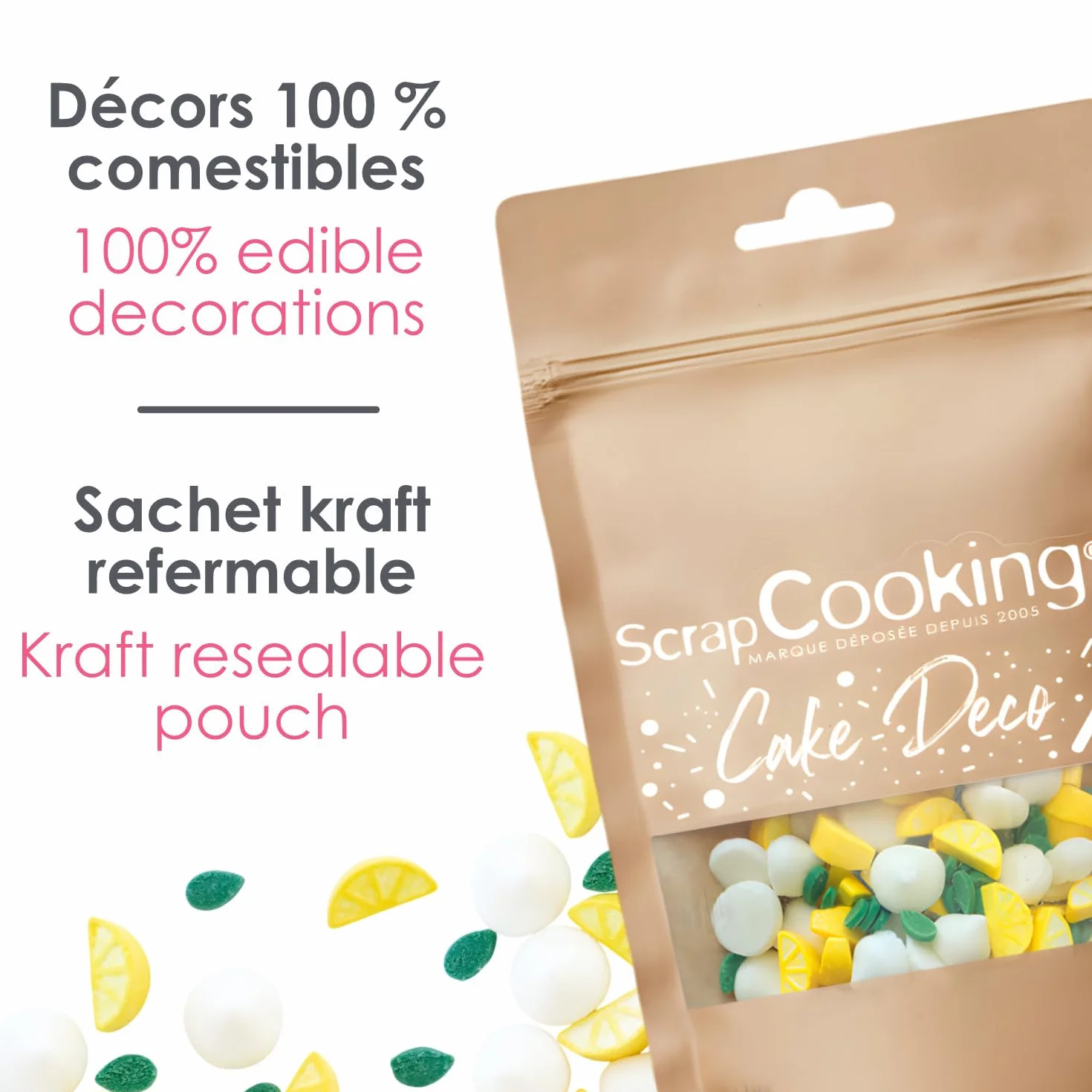 ScrapCooking - Décors Sucrés Citrons & Meringues 30 g - Décorations Alimentaires Pâtisserie - Sprinkles Sucrés Comestibles - Pour Desserts, Gâteaux, Tartes, Bûches - 7488