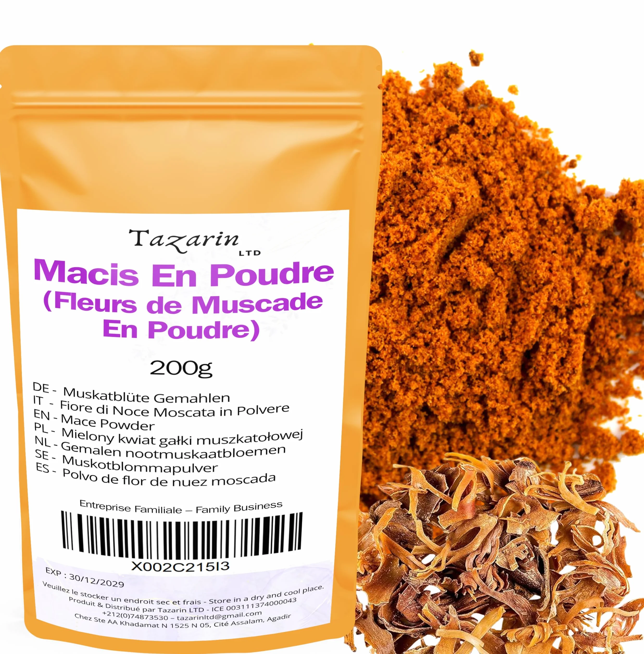 200g Macis en Poudre - Fleur de Muscade en Poudre - Arôme & Goût Intense - 100% Naturel, Pur et Sans Additifs | TazarinLtd