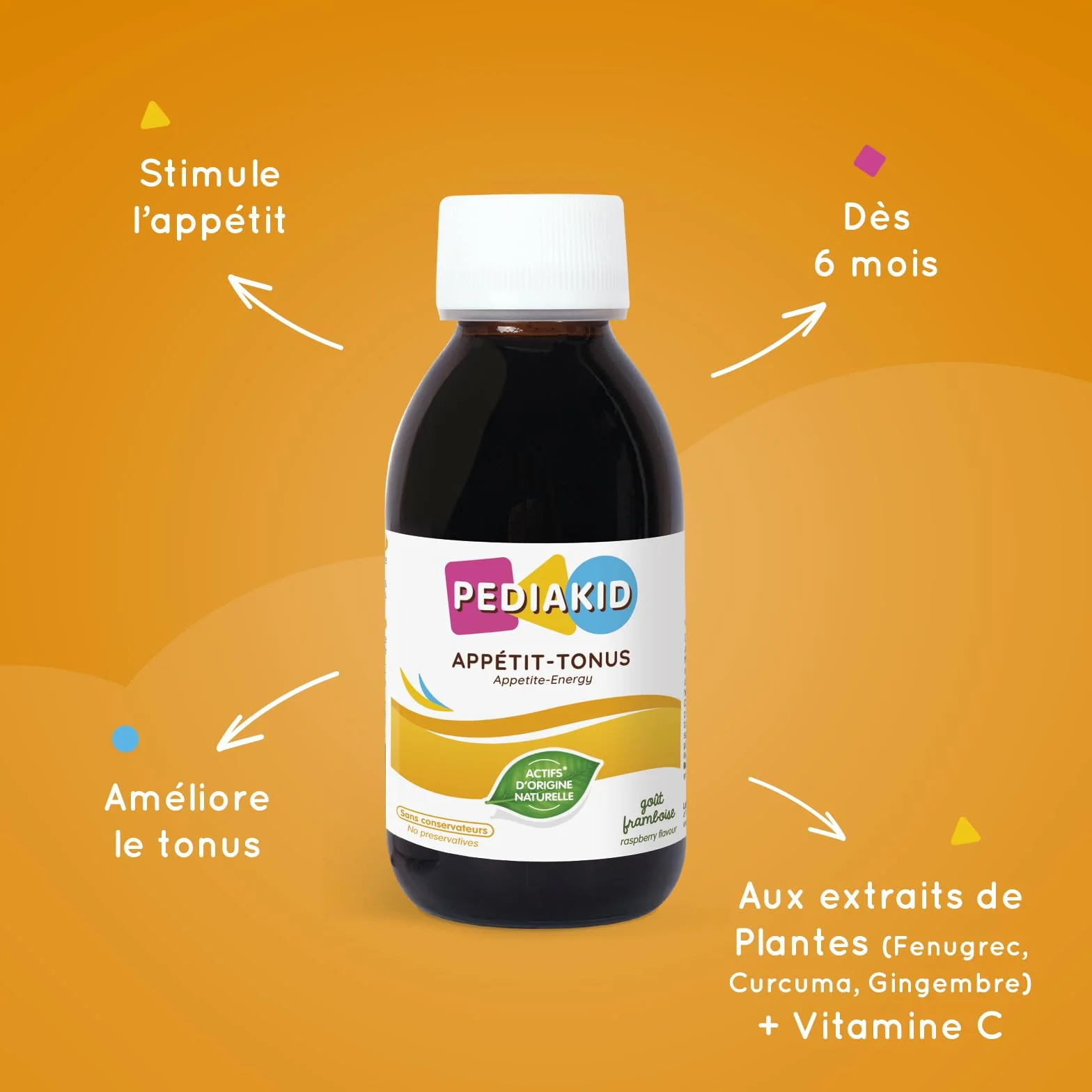 PEDIAKID - Sirop Appétit-Tonus - Complément Alimentaire Naturel - Formule Exclusive au Sirop d'Agave - Stimule l'Appétit - Aide à la Prise de Poids - Flacon de 125 ml