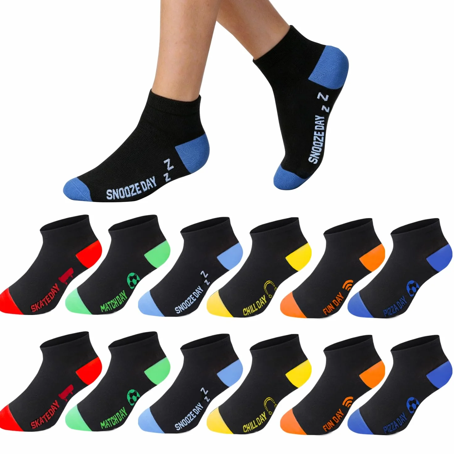 L&K-II Lot de 12 Chaussettes pour enfants chaussettes de sport coton motif football