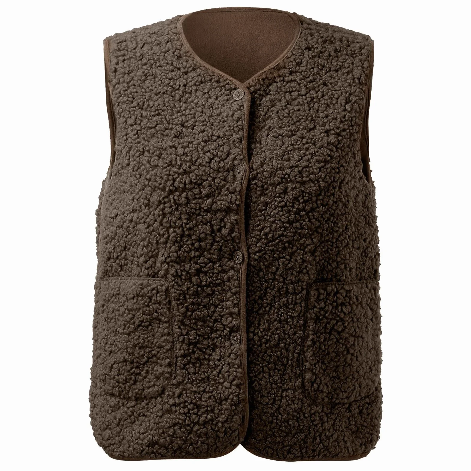 Femme Gilet Polaire Matelassé Classique Automne Hiver Chaud Veste à Bouton avec Poches Couleur Unie Léger Grandes Tailles