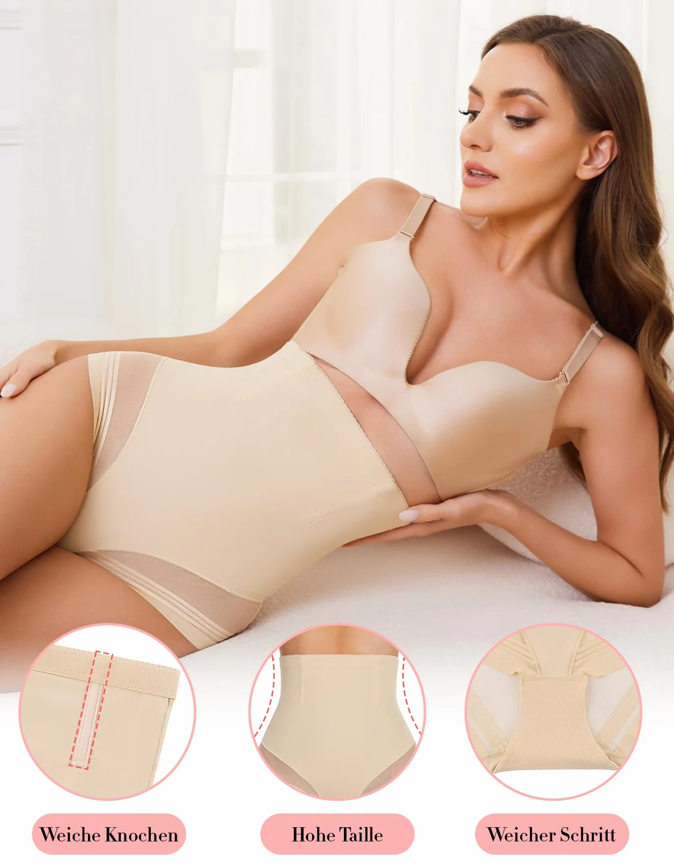 SIMIYA Culotte Gainante Femme Ventre Plat Taille Haute Shapewear Minceur Beige M