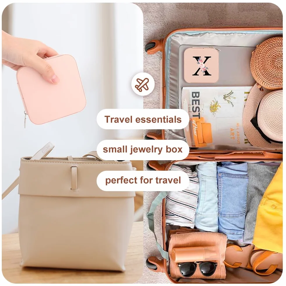 Boîte à Bijoux de Voyage Personnalisée A-Z avec Miroir, Petite Boîte de Rangement pour Enfants Fille (L)