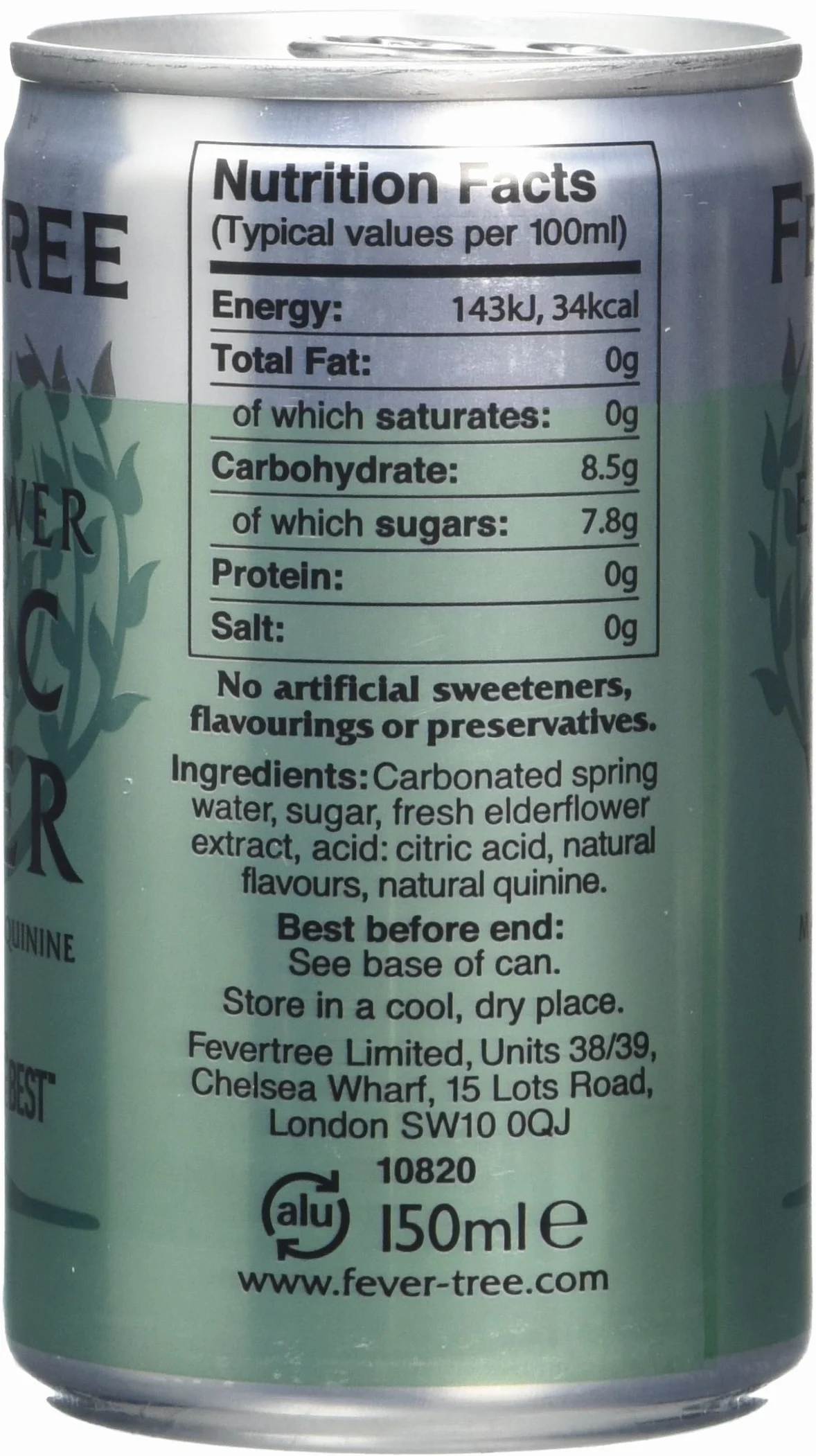 Fever Tree Elderflower Tonic Water in Cans 8x150ml