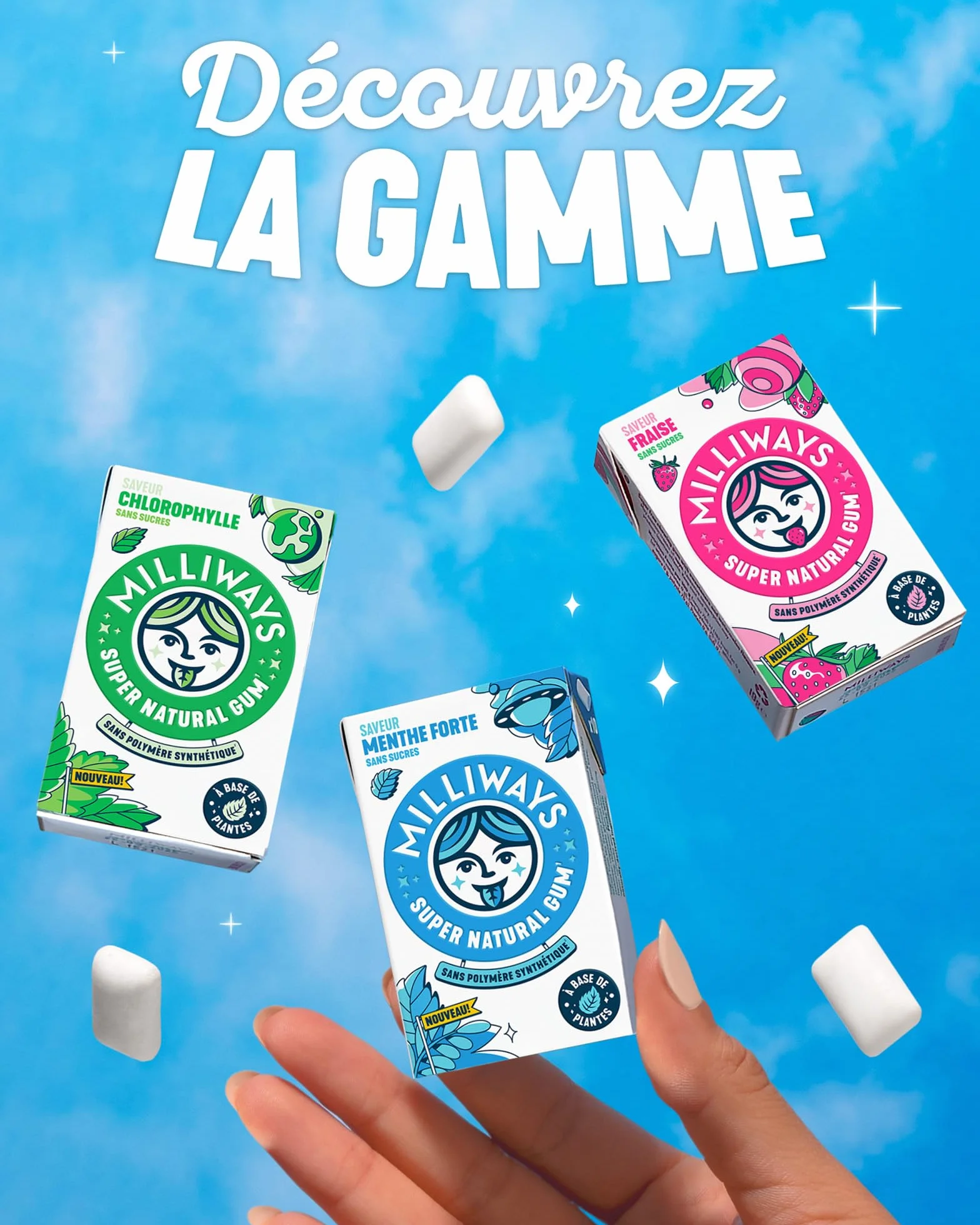 MILLIWAYS Chewing Gum sans Sucres à la Chlorophylle 12 Boîtes de 10 Dragées 20g Xylitol