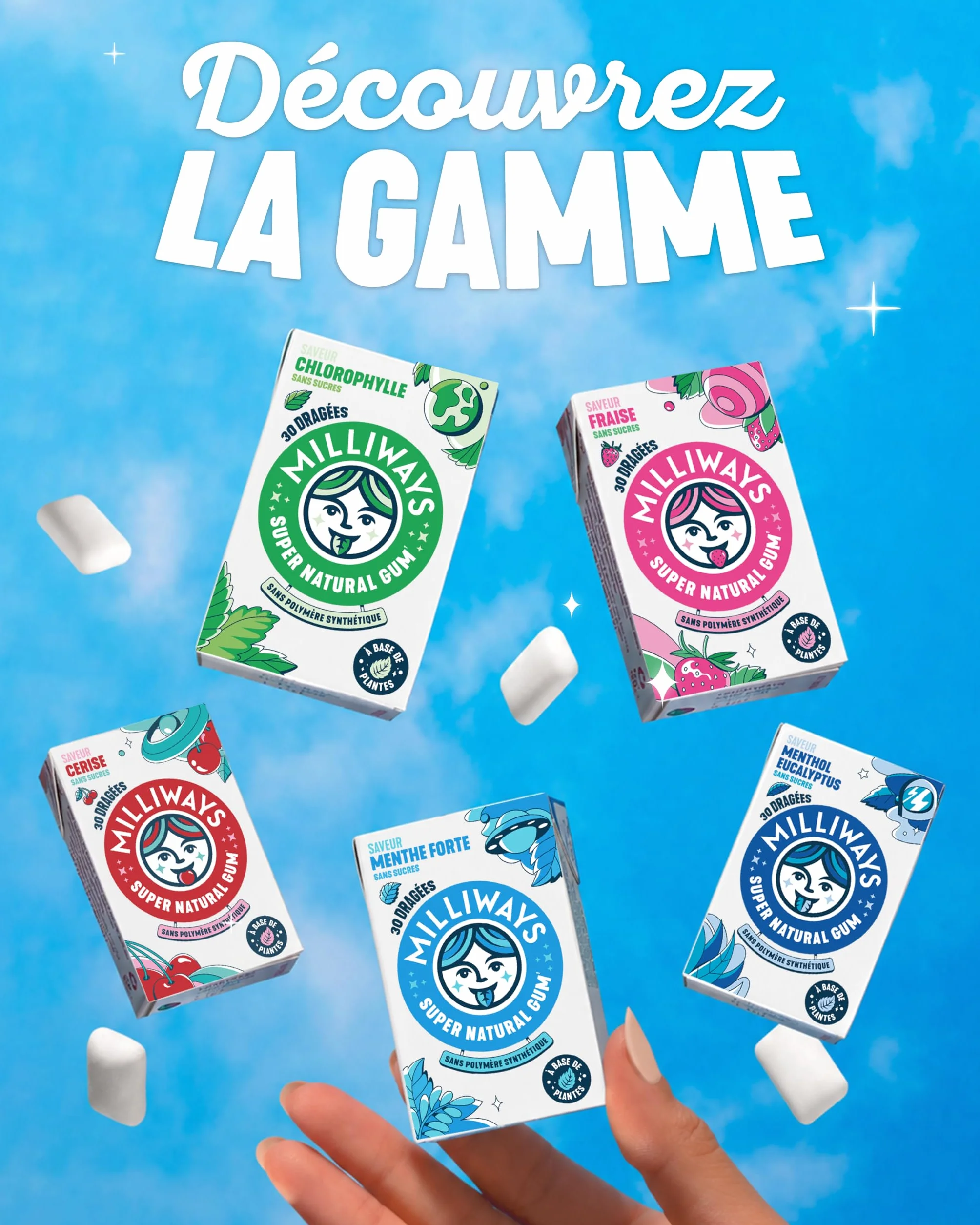 MILLIWAYS Chewing gum sans sucres à la cerise 10 boîtes 30 dragées 60g Xylitol