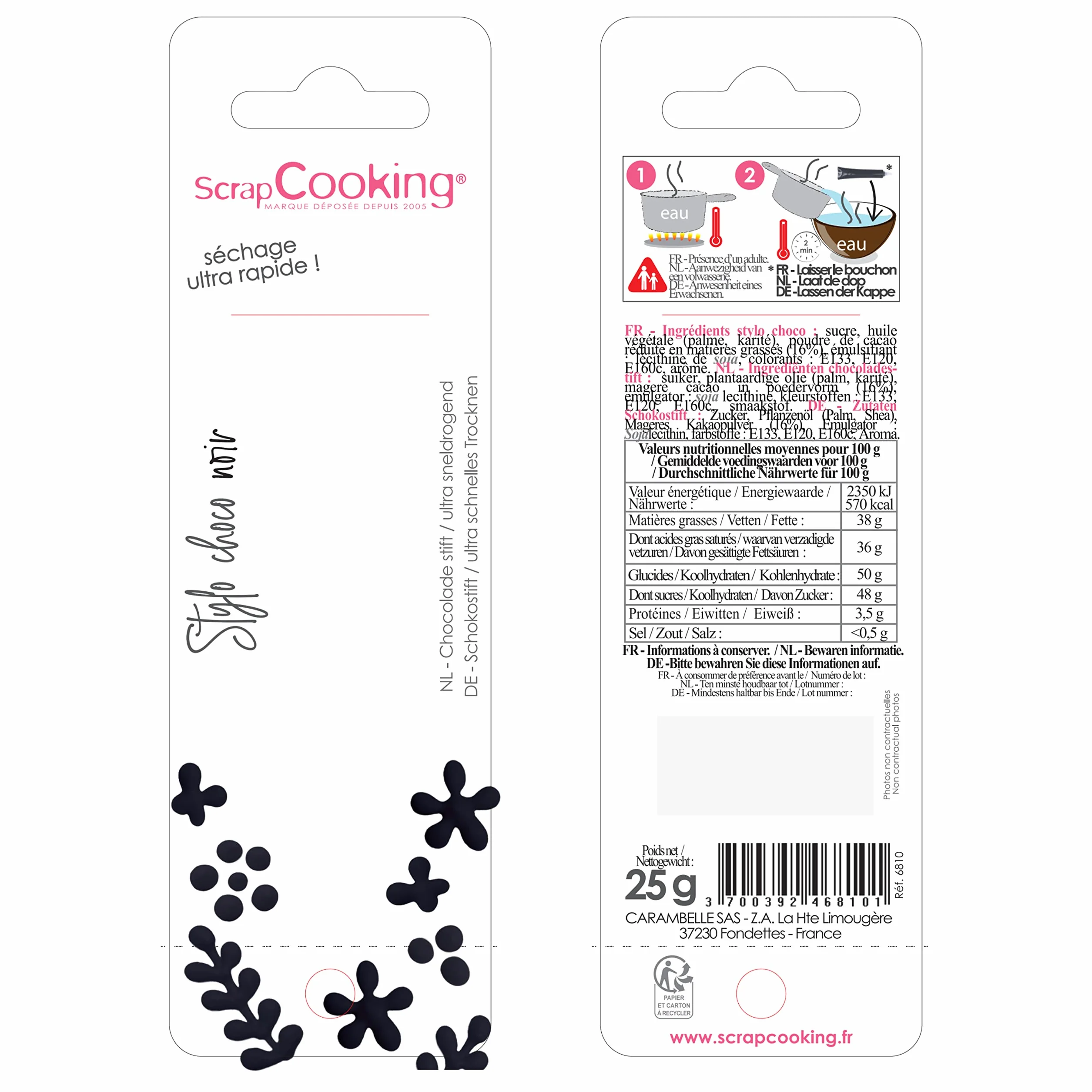 ScrapCooking - Stylo Choco Noir - Crayon Alimentaire Pâtisserie 25 g - Stylo Décoratif Comestible - Écrire & Dessiner sur Desserts, Gâteaux & Biscuits Anniversaire Halloween - 6810