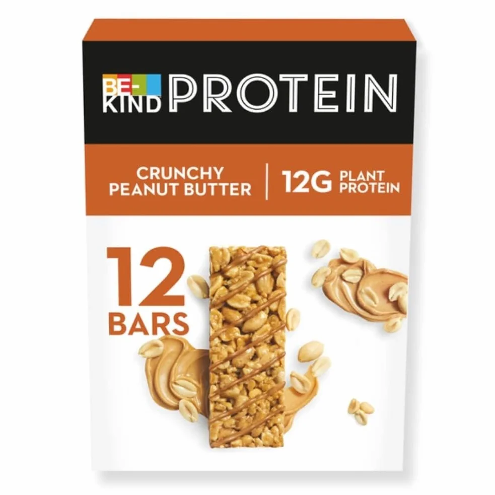 BE-KIND - Barres de Céréales Protéinées - Beurre de Cacahuètes Croquant - Sans Gluten - Riche en Fibres - Grand Format - 12 x 50g
