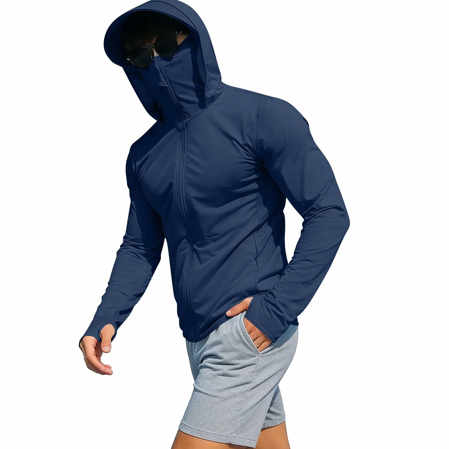 Veste Légère Anti UV Homme Protection Solaire Sweat Capuche Respirant Sport Randonnée Pêche Grande Taille