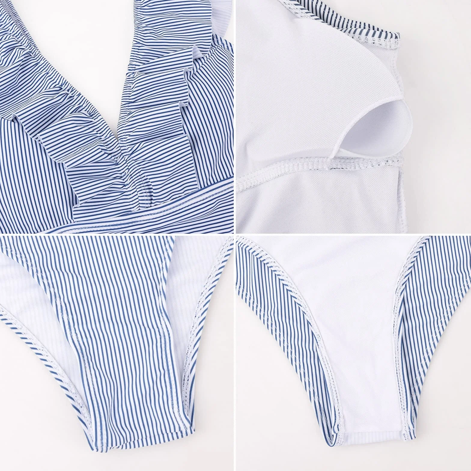 heekpek Maillot de Bain 1 Pièce Femme Col V Monokini Amincissant Imprimé Vetement de Plage Vintage Volant