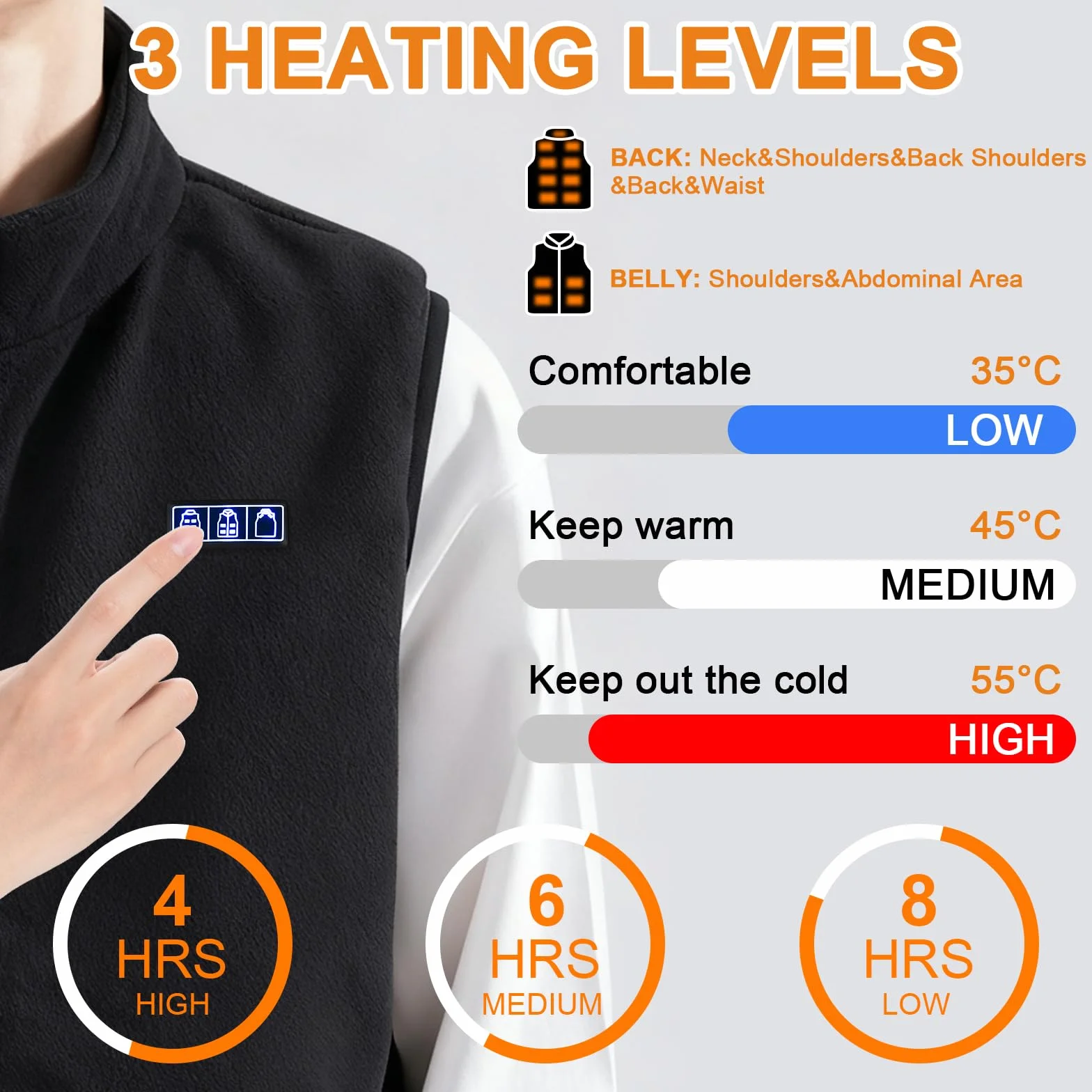 Gilet Chauffant Électrique Homme Femme 20000mAh 13 Zones 3 Modes USB Lavable