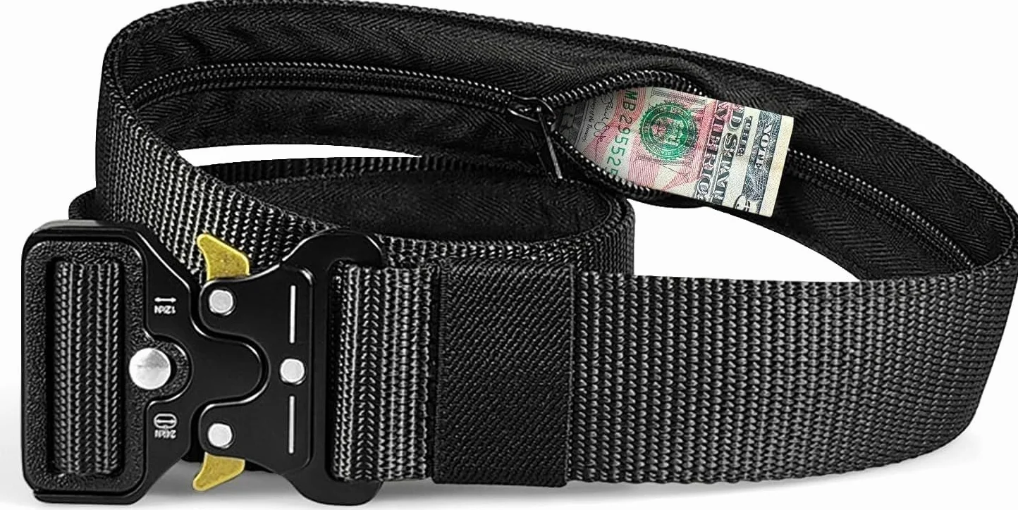 Ceinture Porte-Monnaie Tactique avec Fermeture éclair, Compartiment Secret, Antivol, Boucle en métal