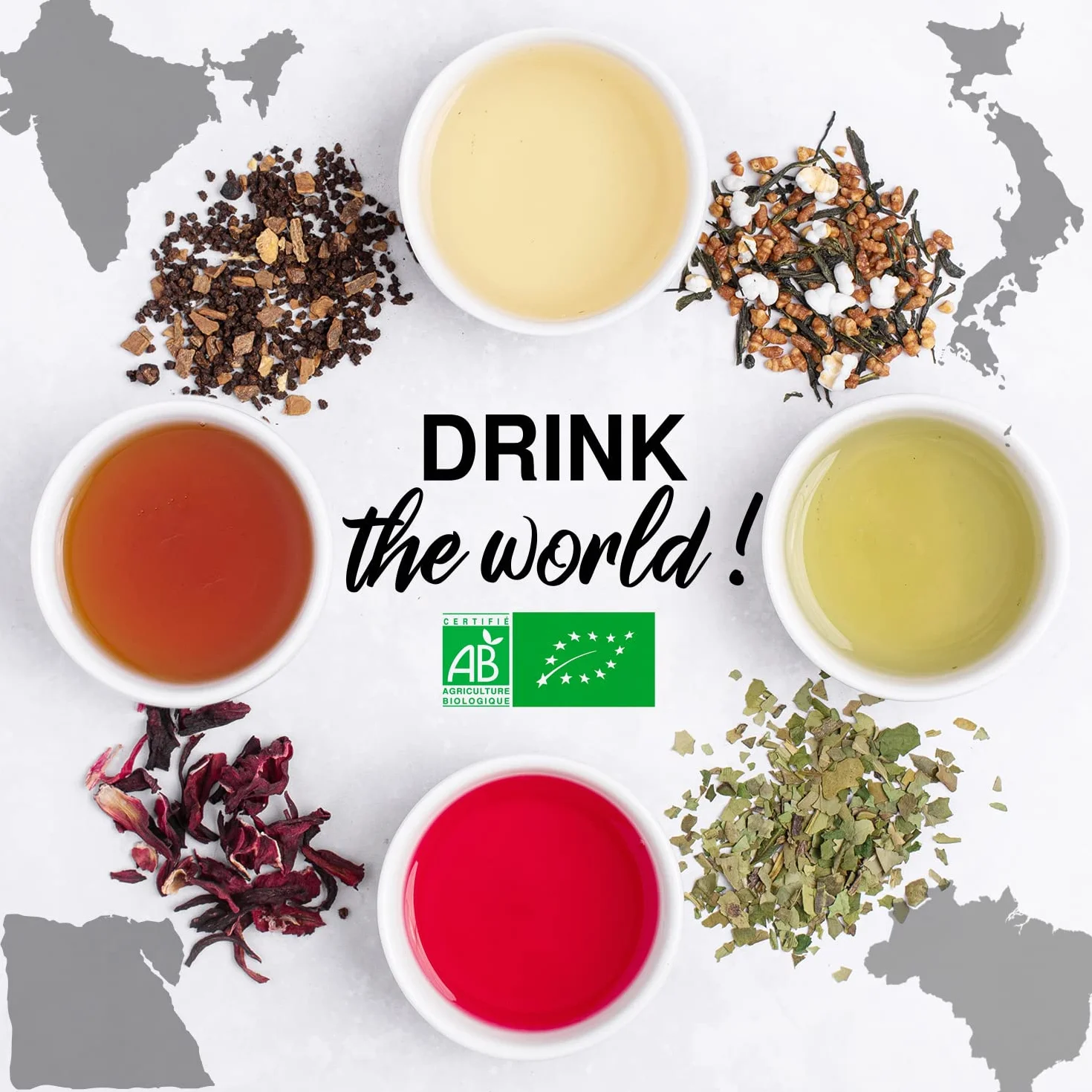 ORIGEENS COFFRET THÉ BIO BOISSONS DU MONDE - Hibiscus, Maté, Thé Chai, Thé vert Genmaicha - Assortiment thé 4x80gr - Coffret thé à offrir