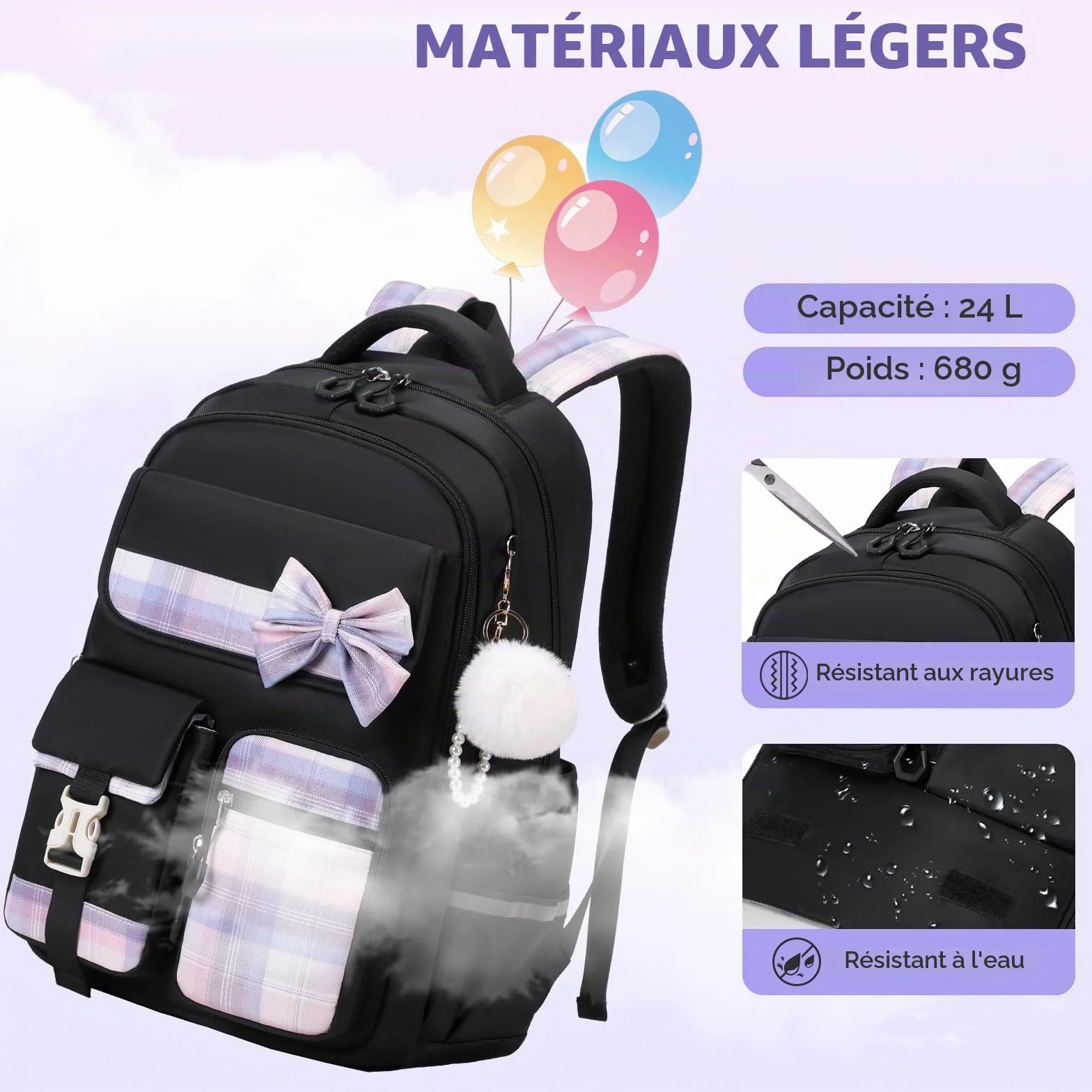 Tanou Cartable Fille Primaire Sac à Dos Scolaire Étanche Daypack Adolescentes 9-16 ans