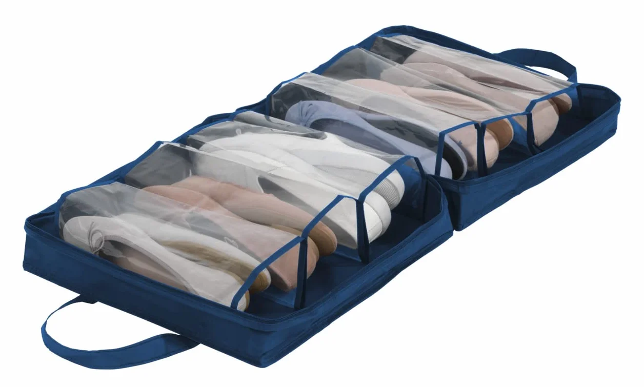 WENKO Sac à Chaussures Business 6 Compartiments Polyester 36.5 x 36.5 x 14.5 cm Bleu foncé